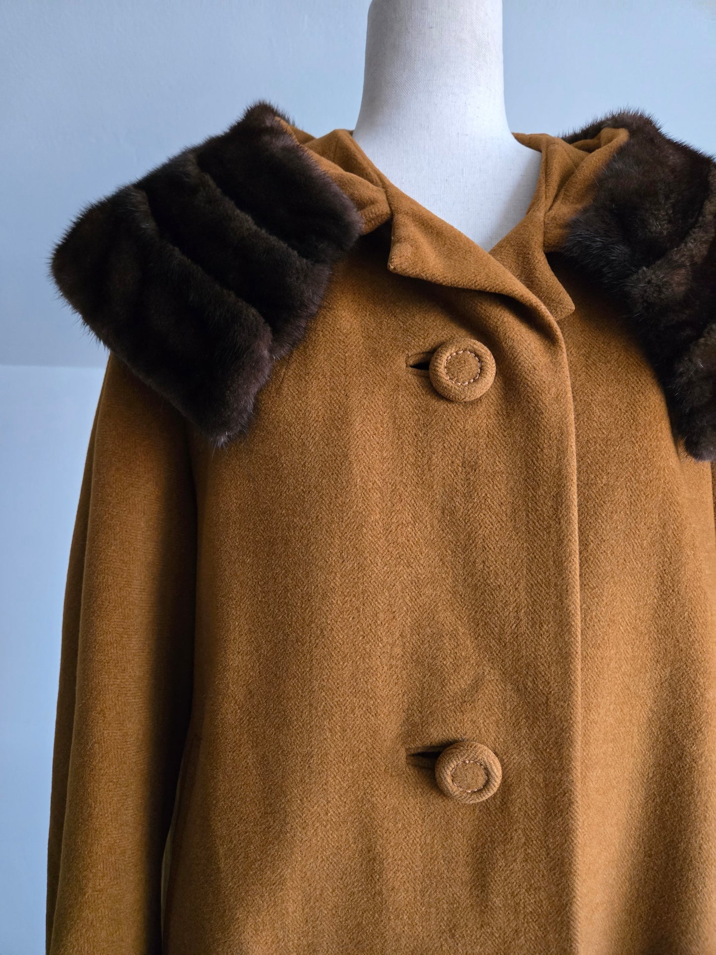 Vintage 1950s Rothmoor Wool Church Coat with Mink Fur Collar - XL/2XL