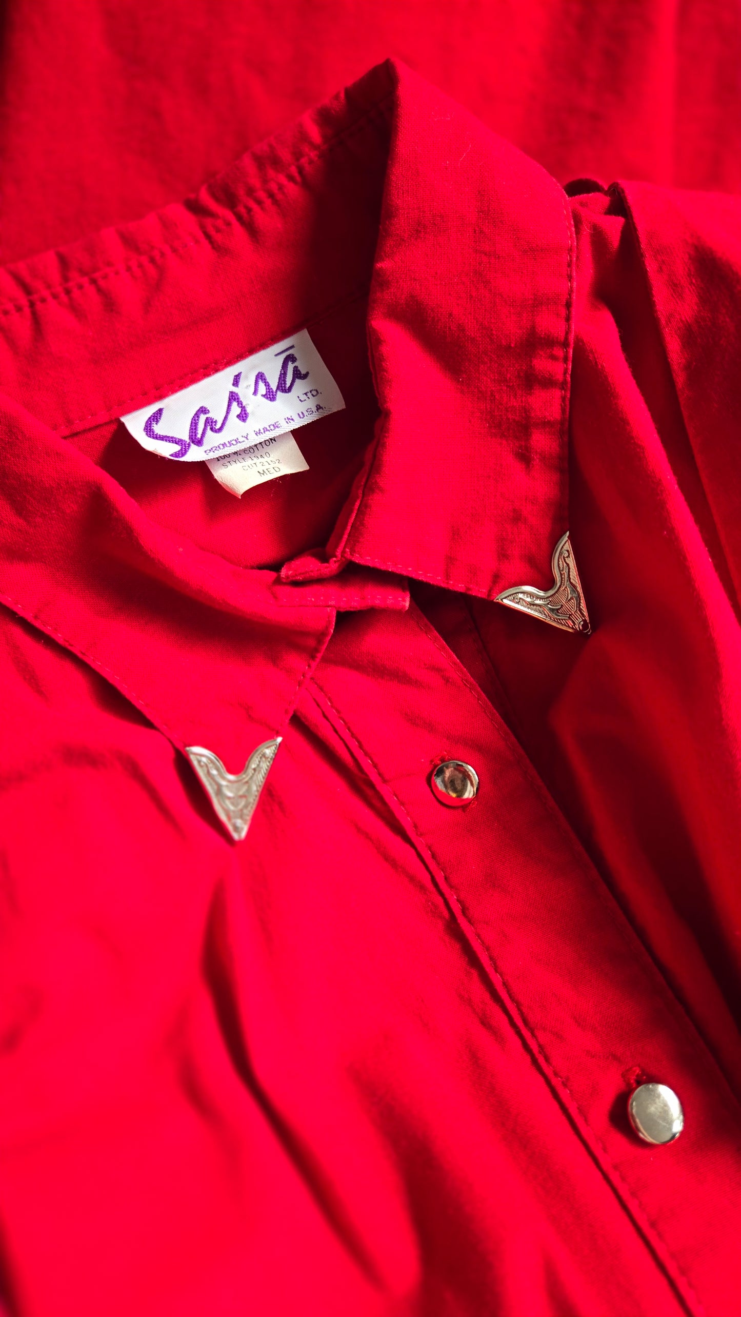 Sas'sa Vintage Red Western Dress with Silver Concho Details - S/M