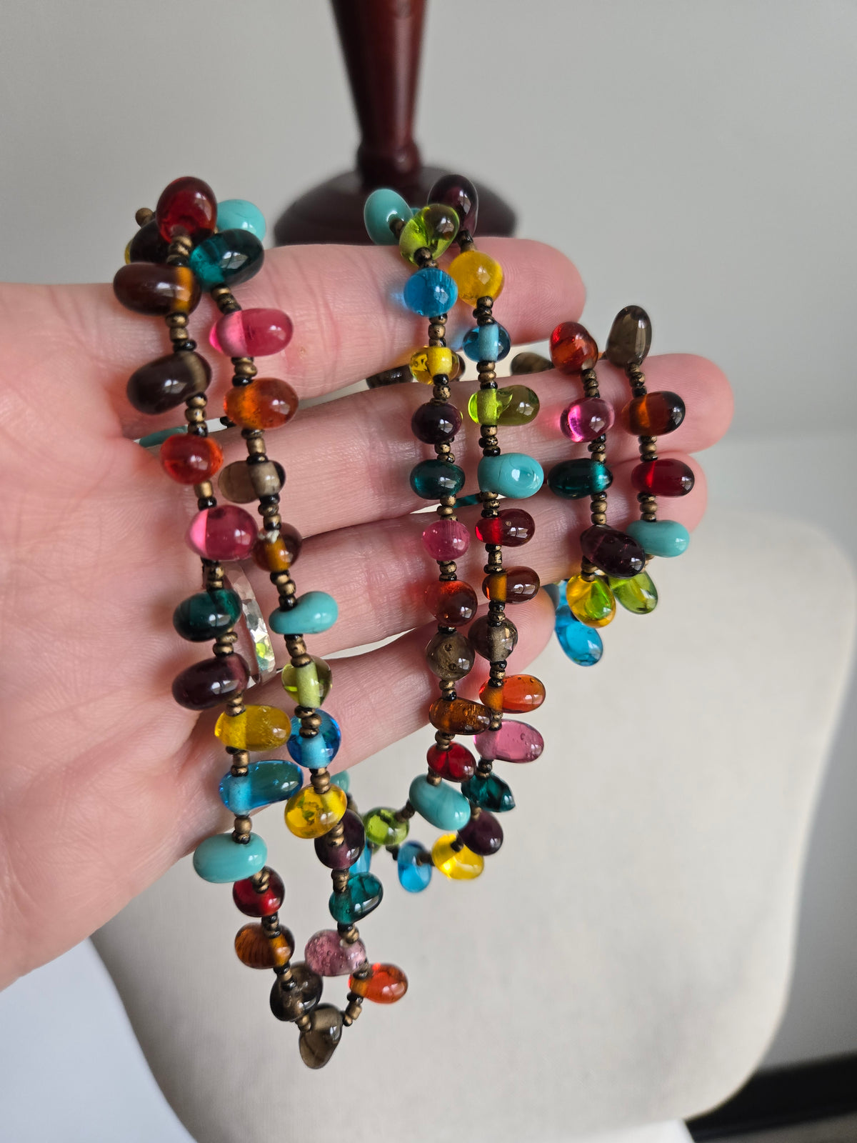Vibrant Italian Hand Blown Glass Teardrop Bead Necklace