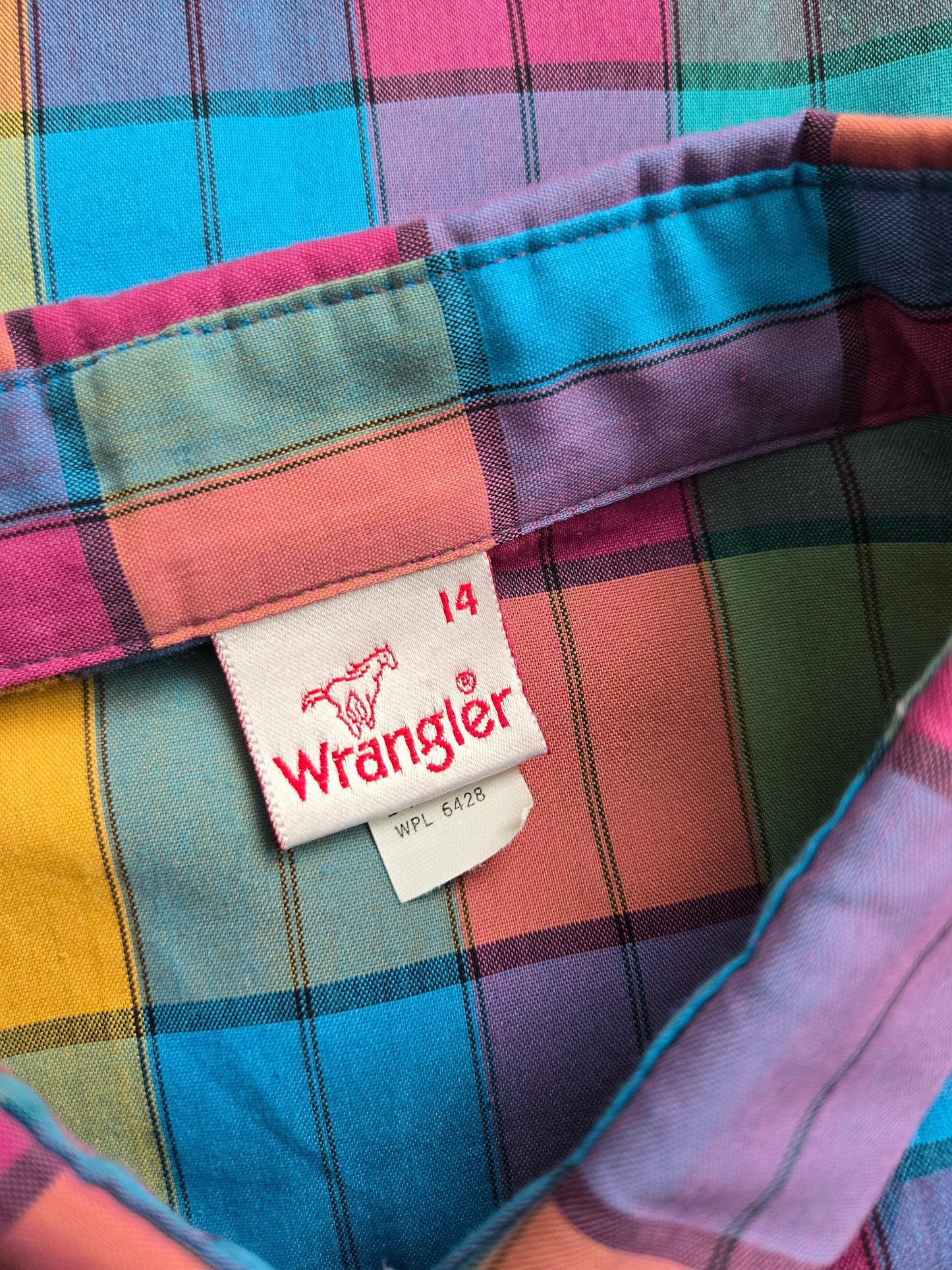 Wrangler Vintage 70s Colorful Plaid Button Down Top - large