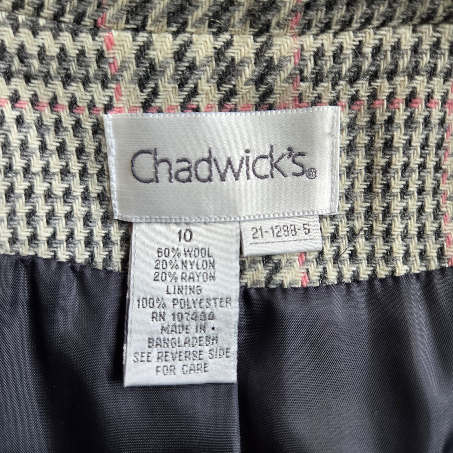 Chadwick's Wool Blend Ivory and Pink Plaid Blazer - size 10