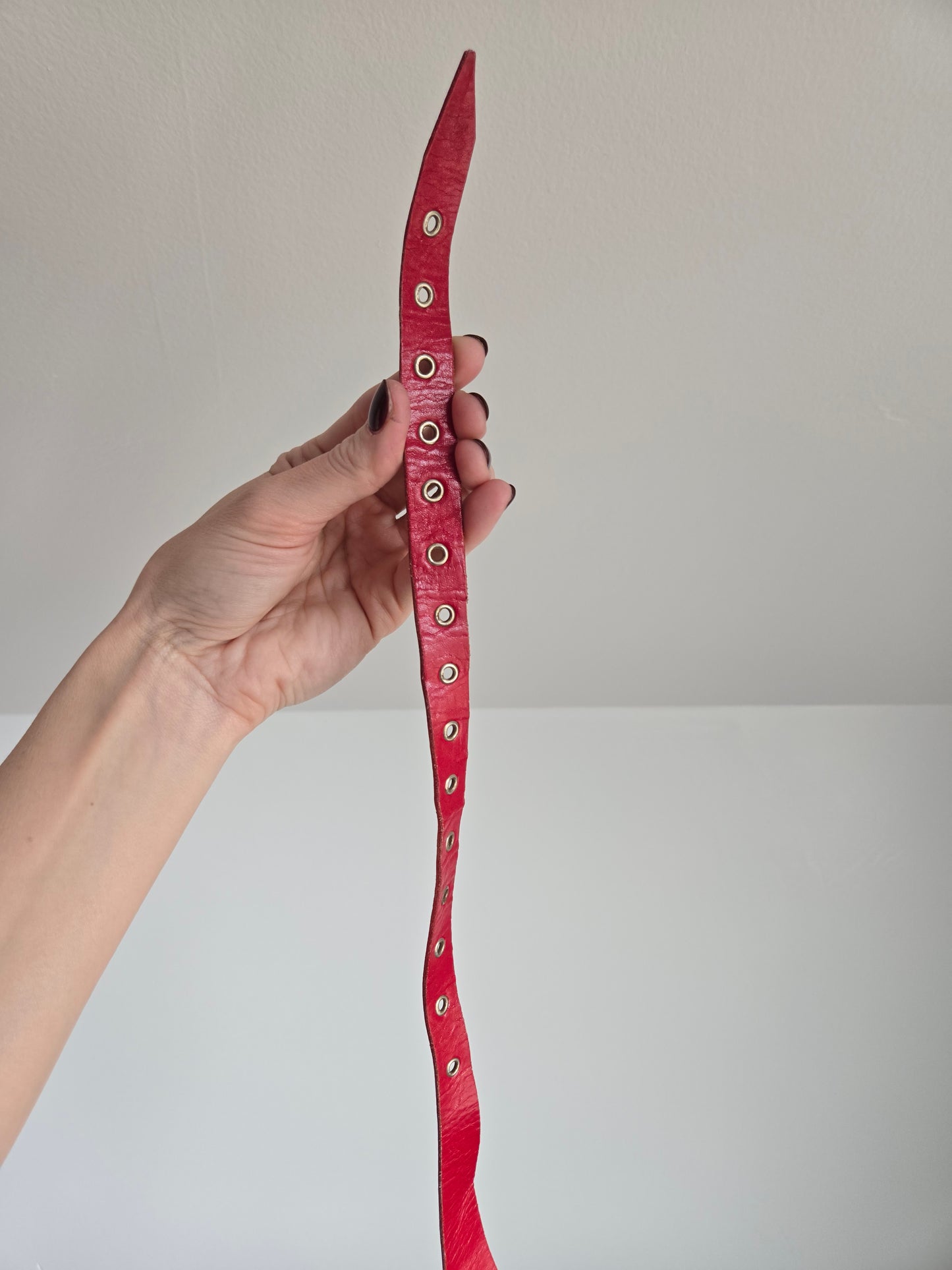 Vintage Red Leather Belt with Silver Coins and Chains - W26-36"