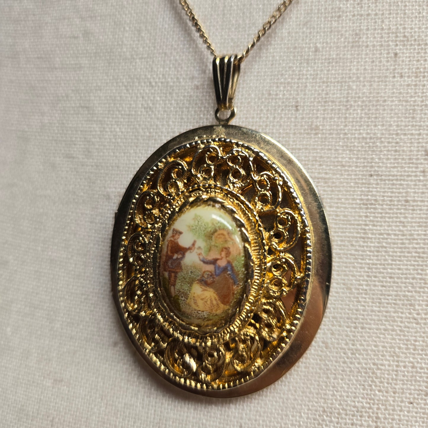 Vintage Courting Couple Historical Scene Locket Necklace