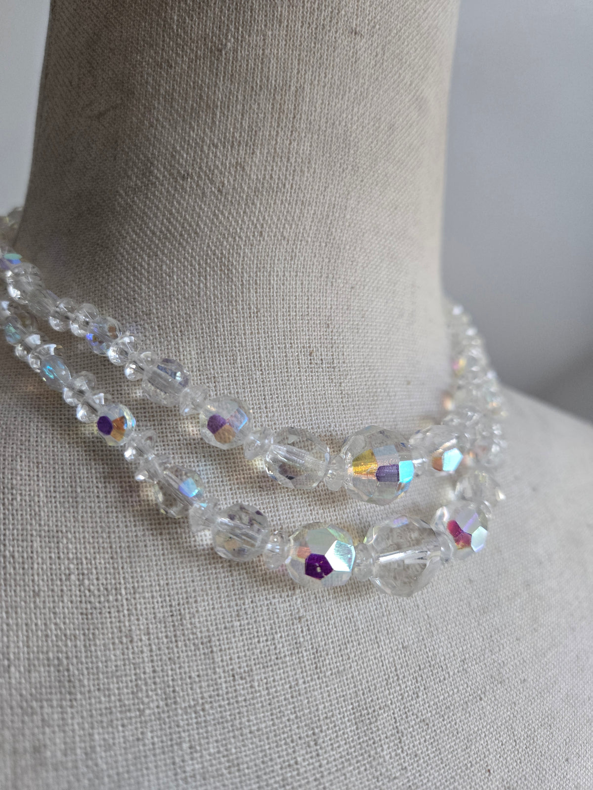 Vintage Glass AB Crystal Two Strand Necklace