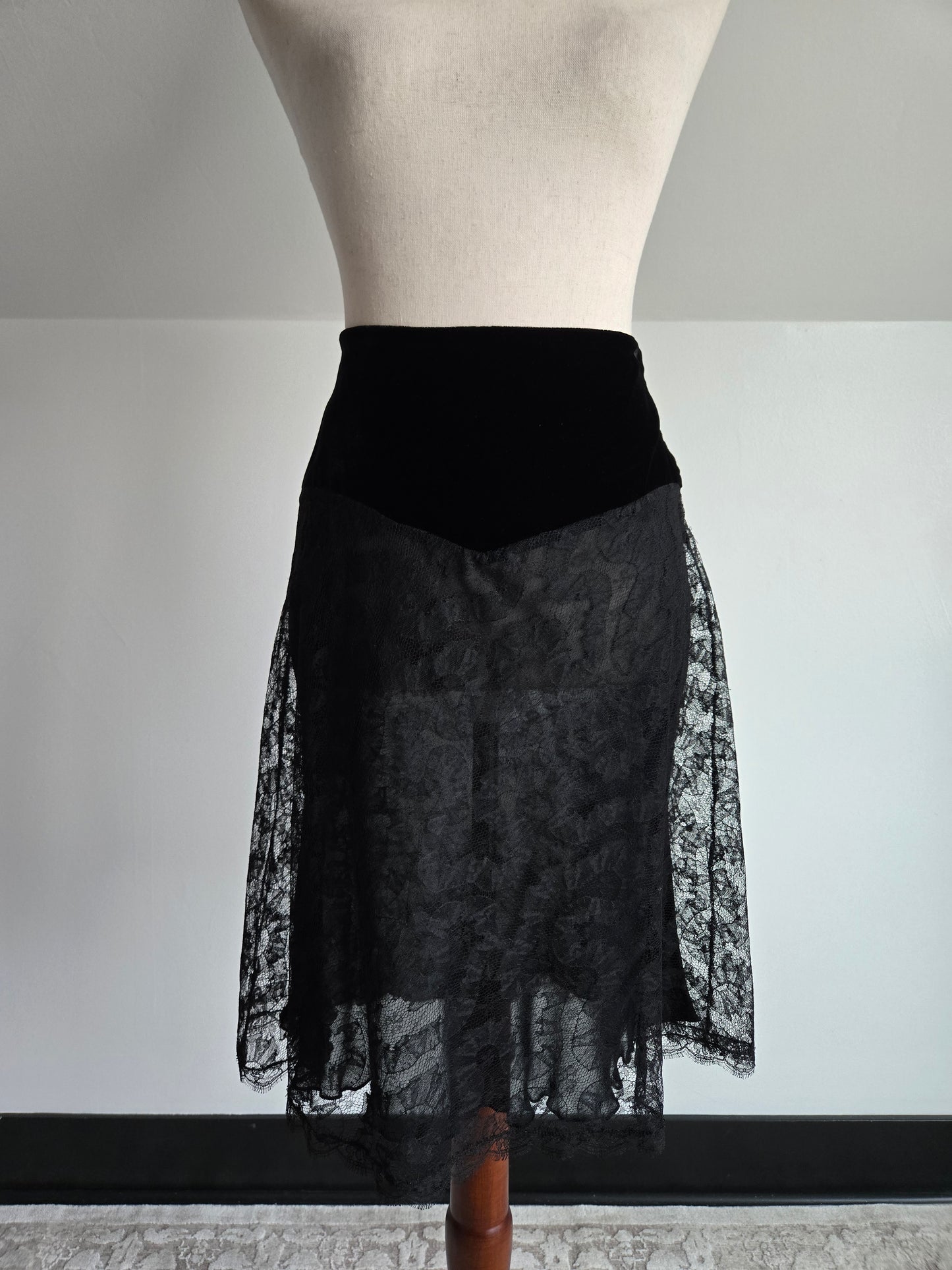 Blumarine Made in Italy Designer Lace and Velvet Skirt - Small