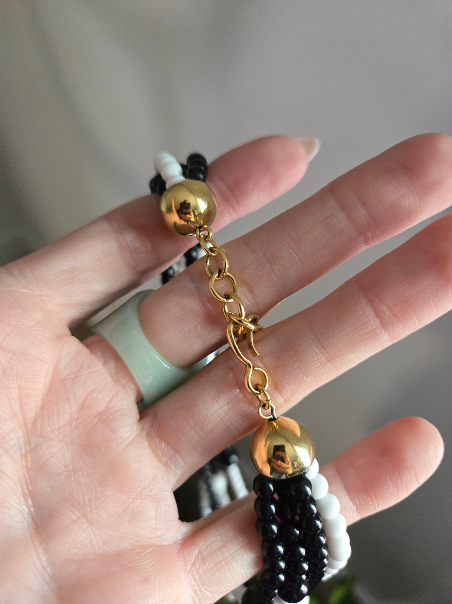Vintage Black and White Multi Strand Beaded Necklace