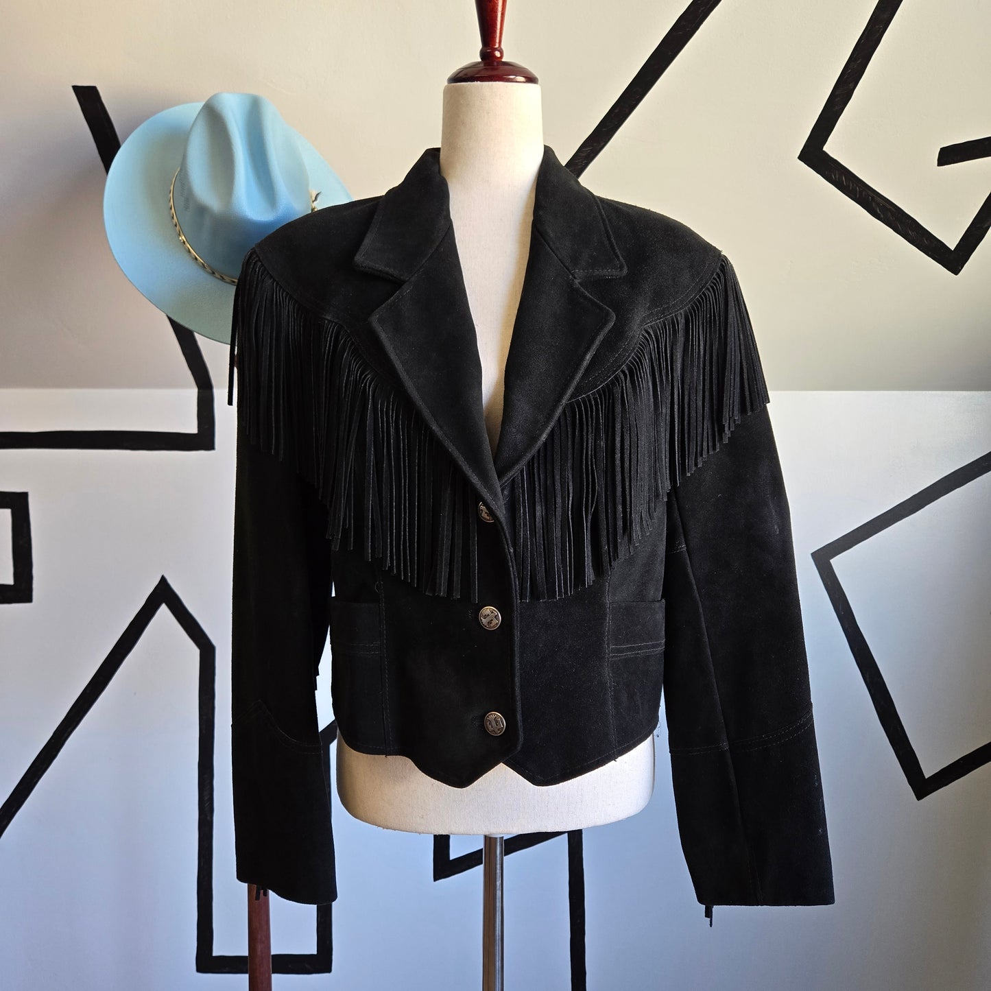 Pioneer Wear Vintage Black Genuine Suede Leather Western Fringe Jacket - medium