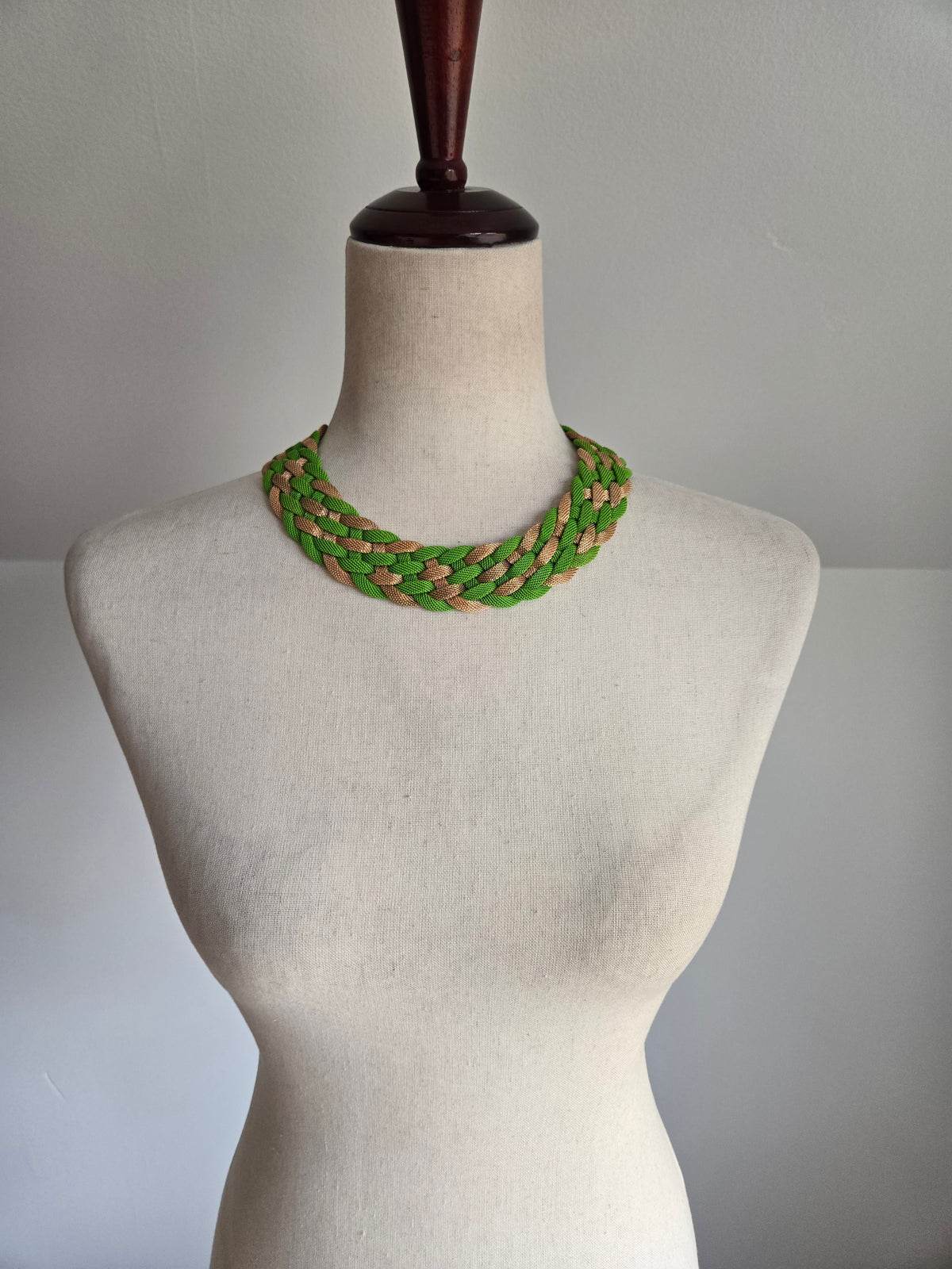 Vintage Green and Gold Braided Mesh Collar Necklace