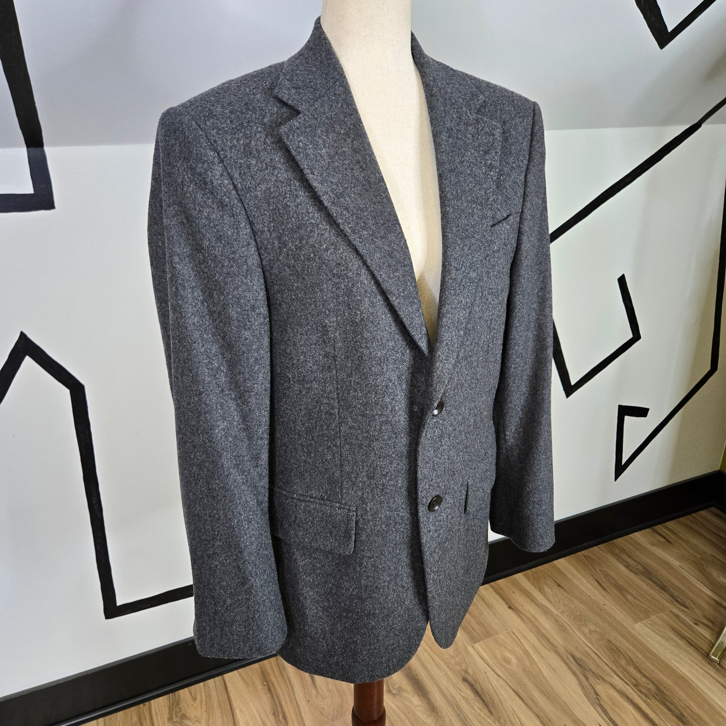 Oscar De La Renta Charcoal Gray Wool and Cashmere Blend Blazer - large