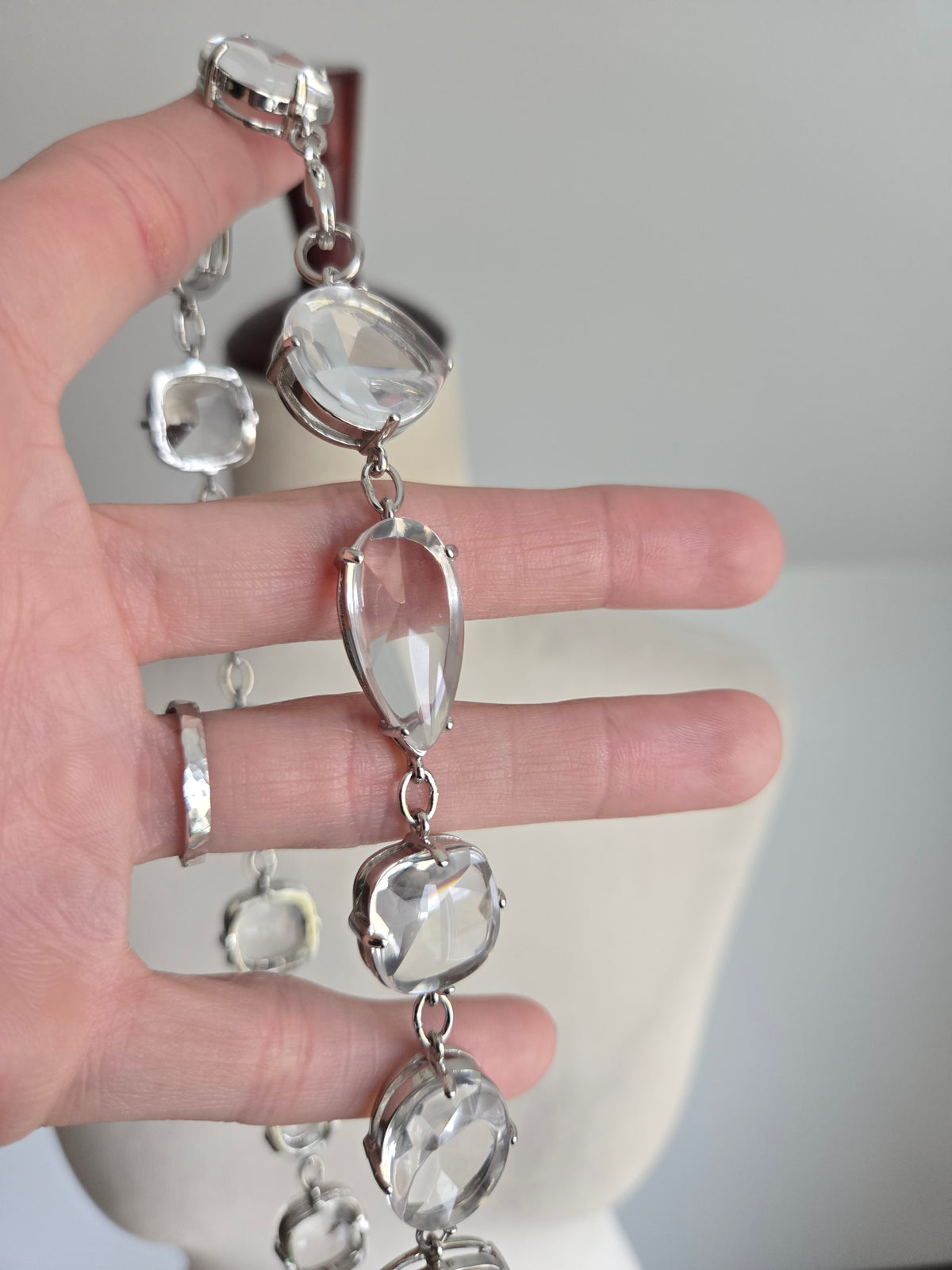 Art Deco Clear Glass High End Statement Necklace