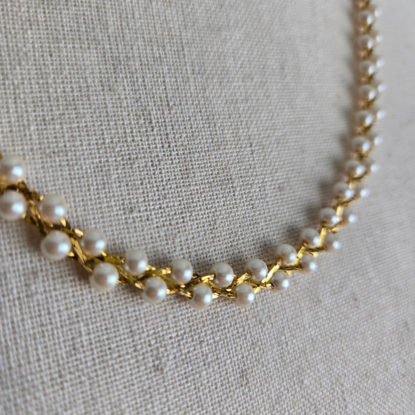 Vintage Gold and Pearls Braided Necklace