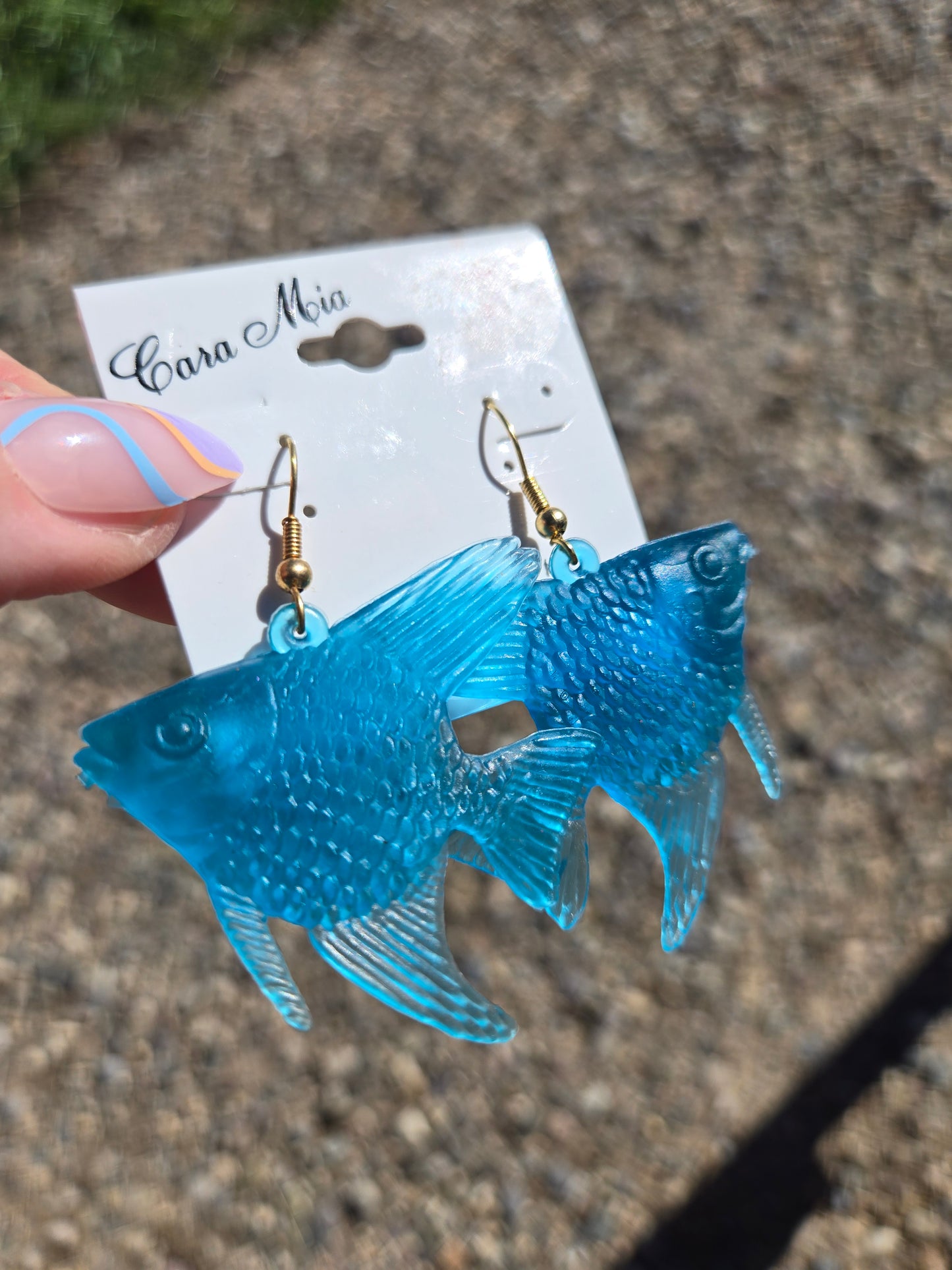 Deadstock Cara Mia Blue Rubber Small Tropical Fish Earrings