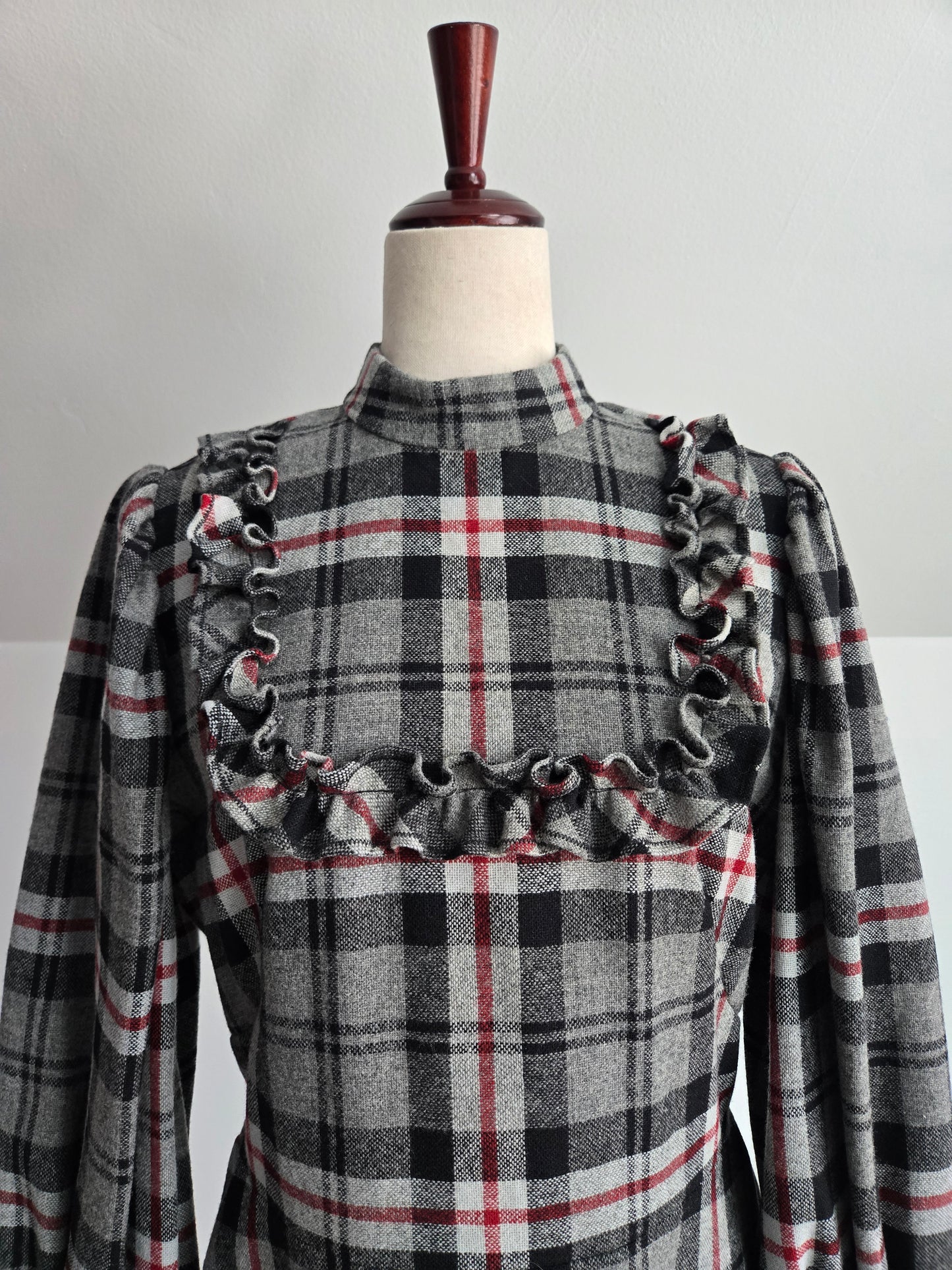 Vintage 70s Wool Plaid Dress - Medium