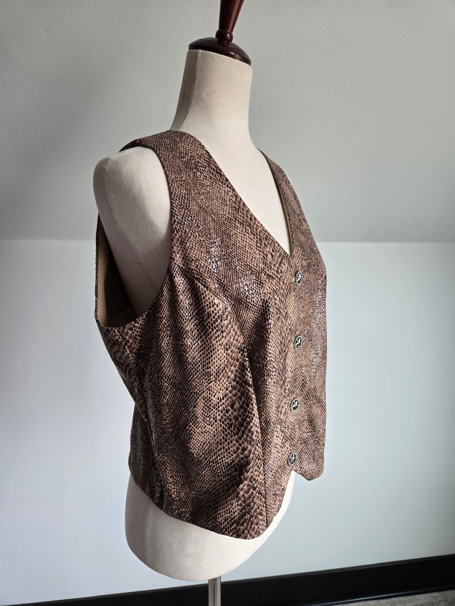 Banjo Dallas, TX Vintage 80s Western Snake Skin Print Vest -