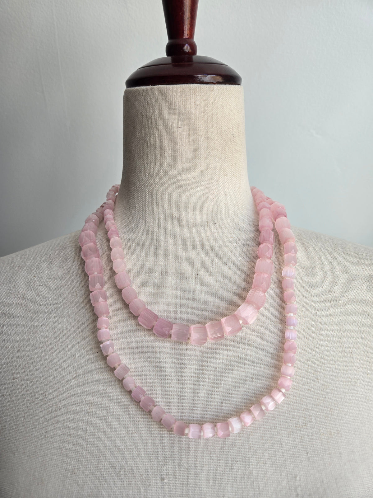 Pink Selenite Genuine Stone Long Necklace