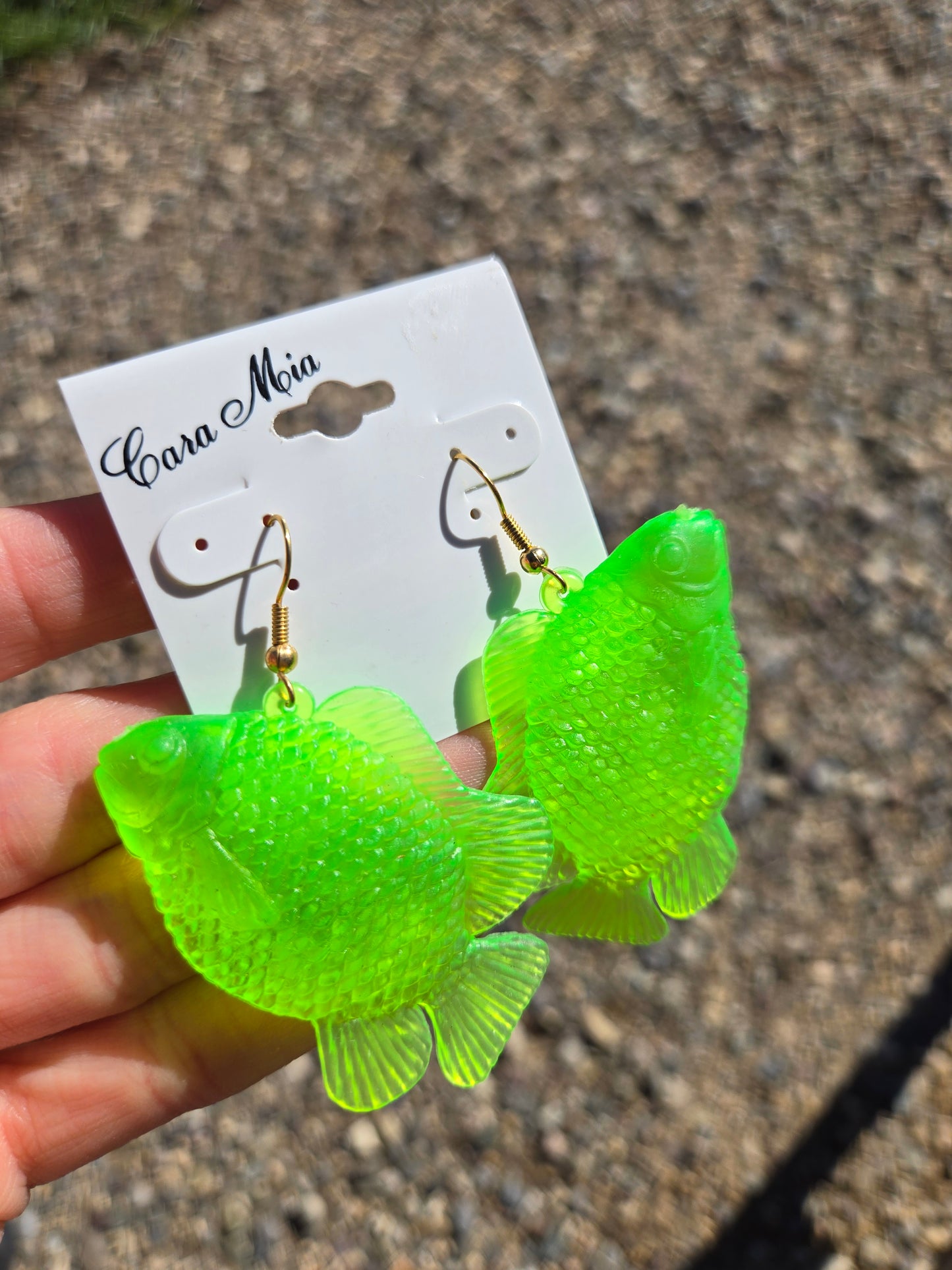 Deadstock Cara Mia Lime Green Rubber Large Tropical Fish Earrings - #1