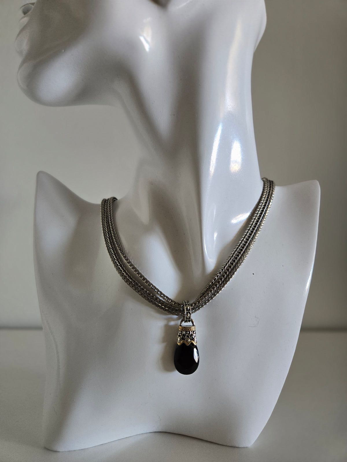 Premier Designs Silver Necklace with Black Glass Bead Drop