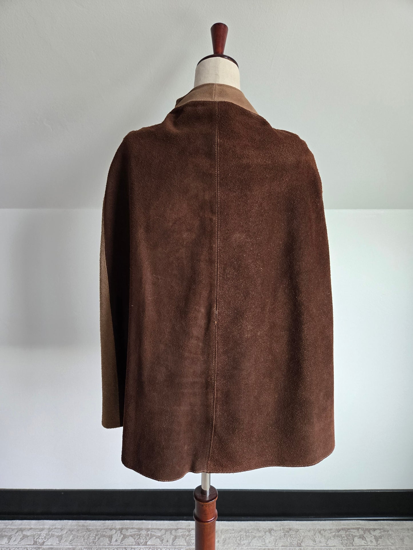 Vintage 1970s Patchwork Flowers Suede Leather Poncho - Small