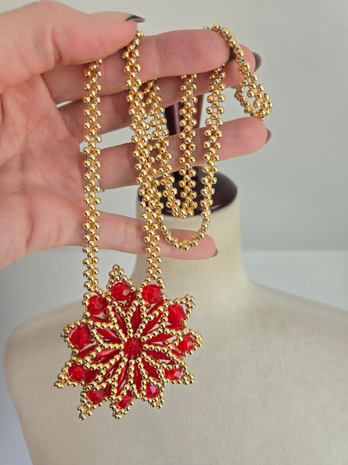 Vintage Hand Made Plastic Beaded Flower Necklace