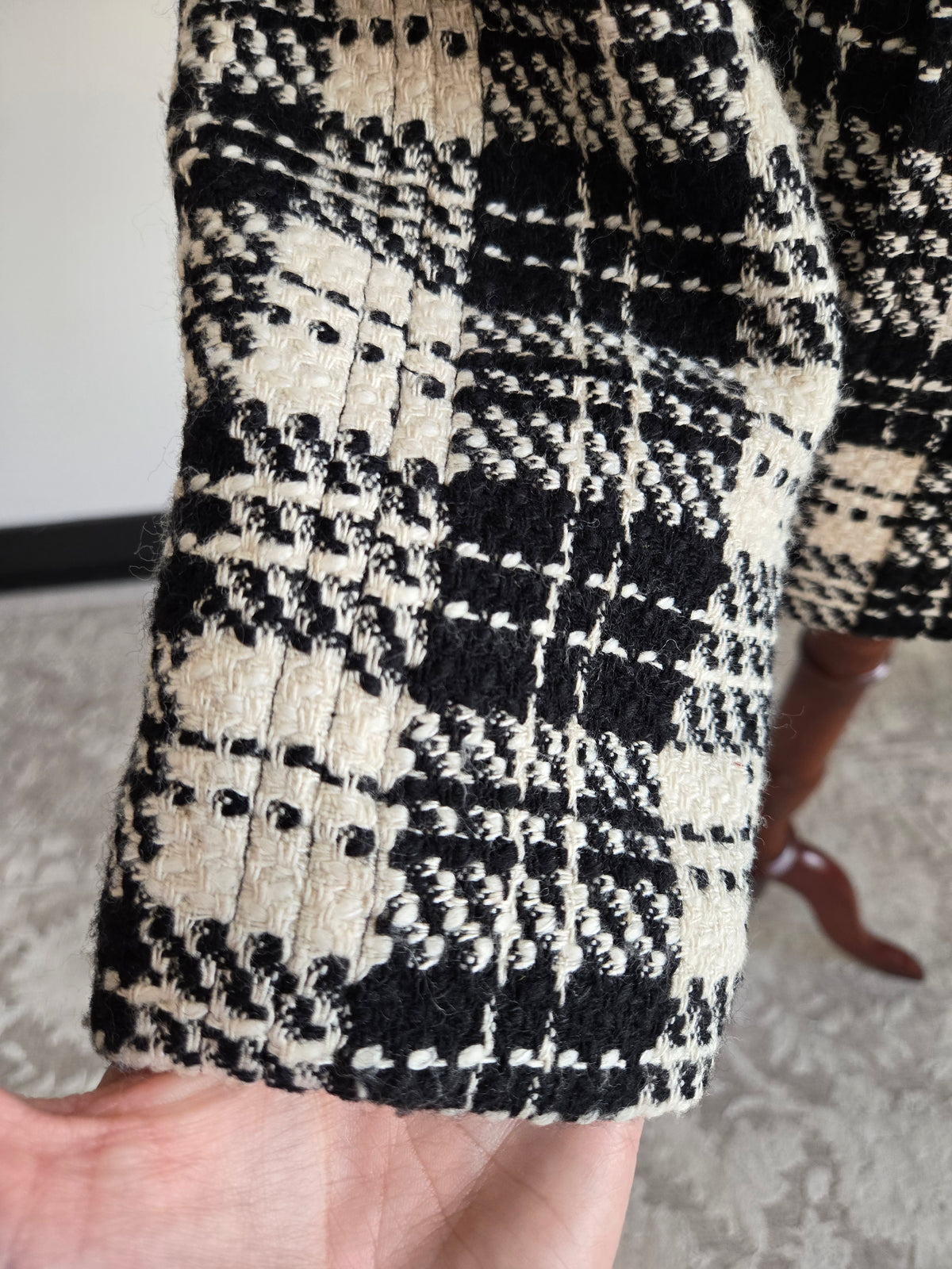 Charter Club Black and White Plaid Raglan Blazer - S/M