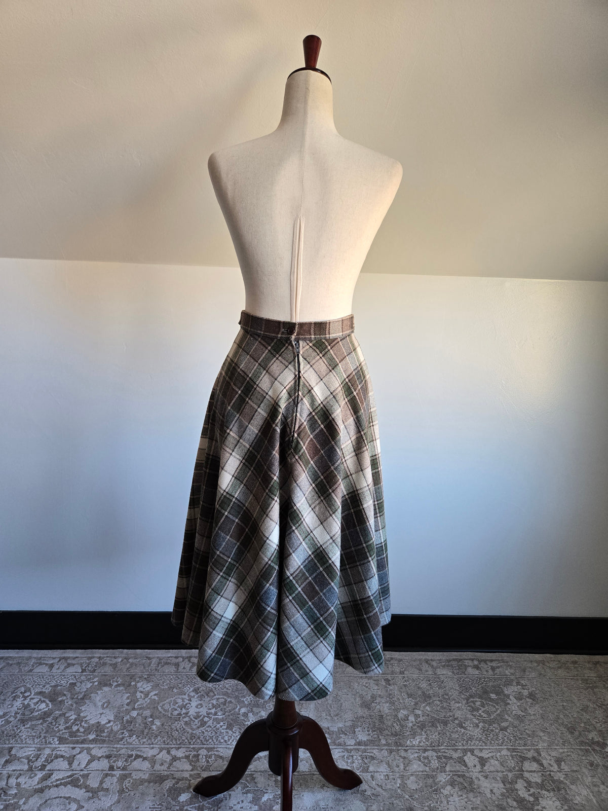 Vintage Stonybrook Wool Bias Cut Plaid A Line Skirt - W25