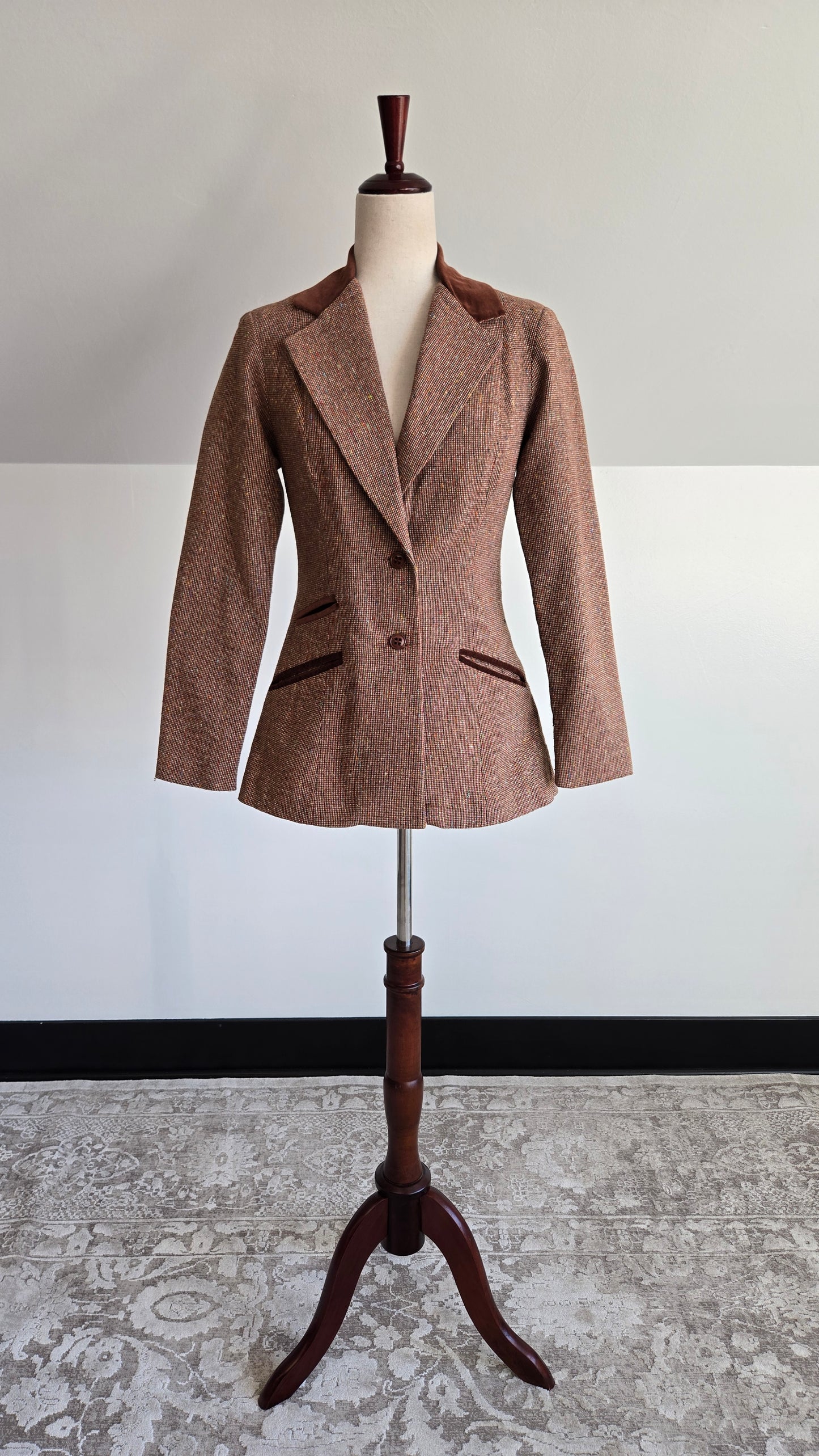 One Main Place Vintage 70s Brown Tweed Blazer - XS/S