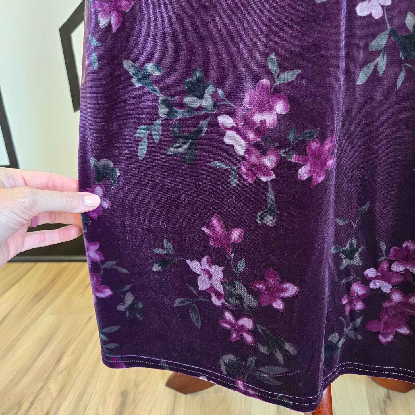 KC Parker Vintage Purple Floral Velvet Maxi Skirt - small