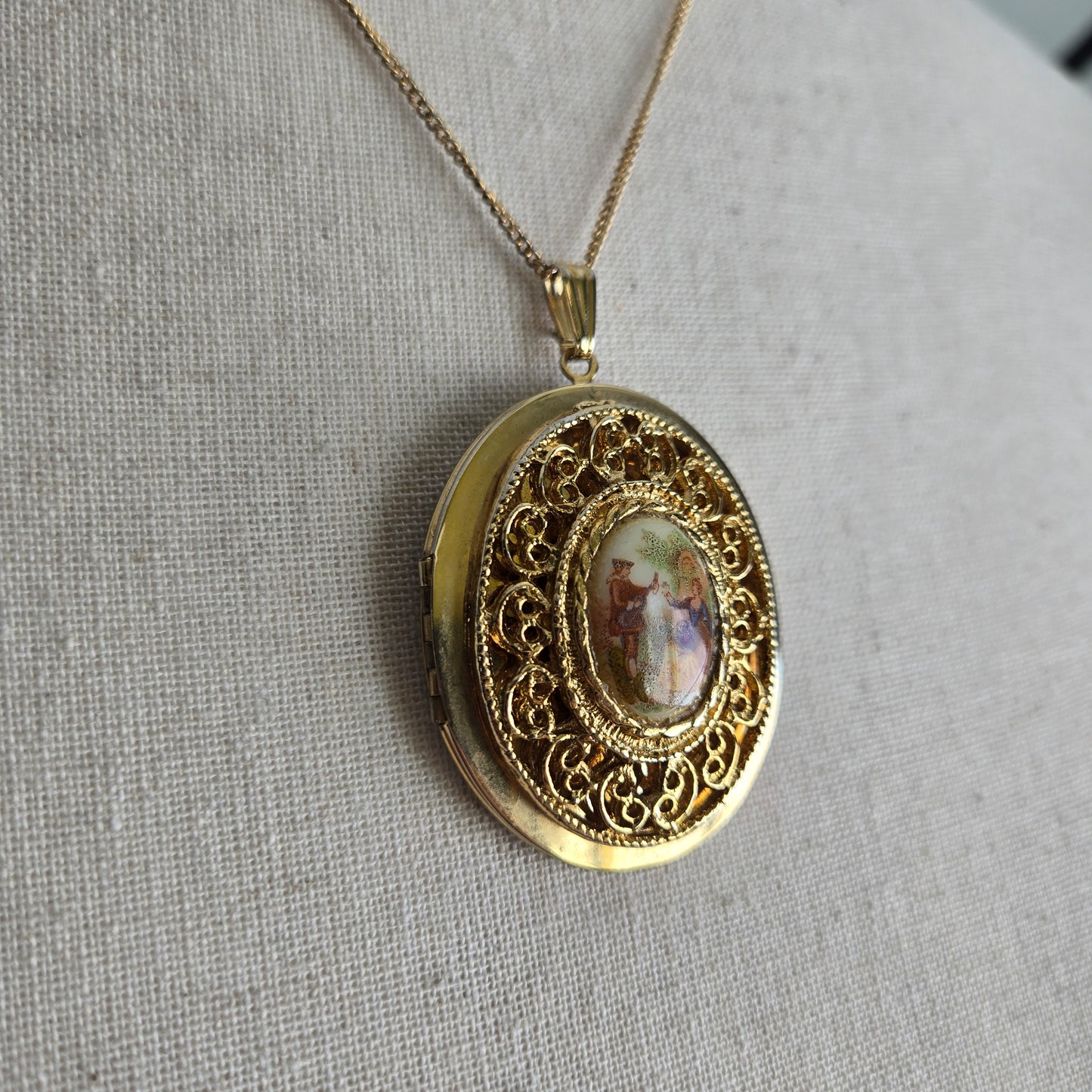 Vintage Courting Scene Large Locket Necklace