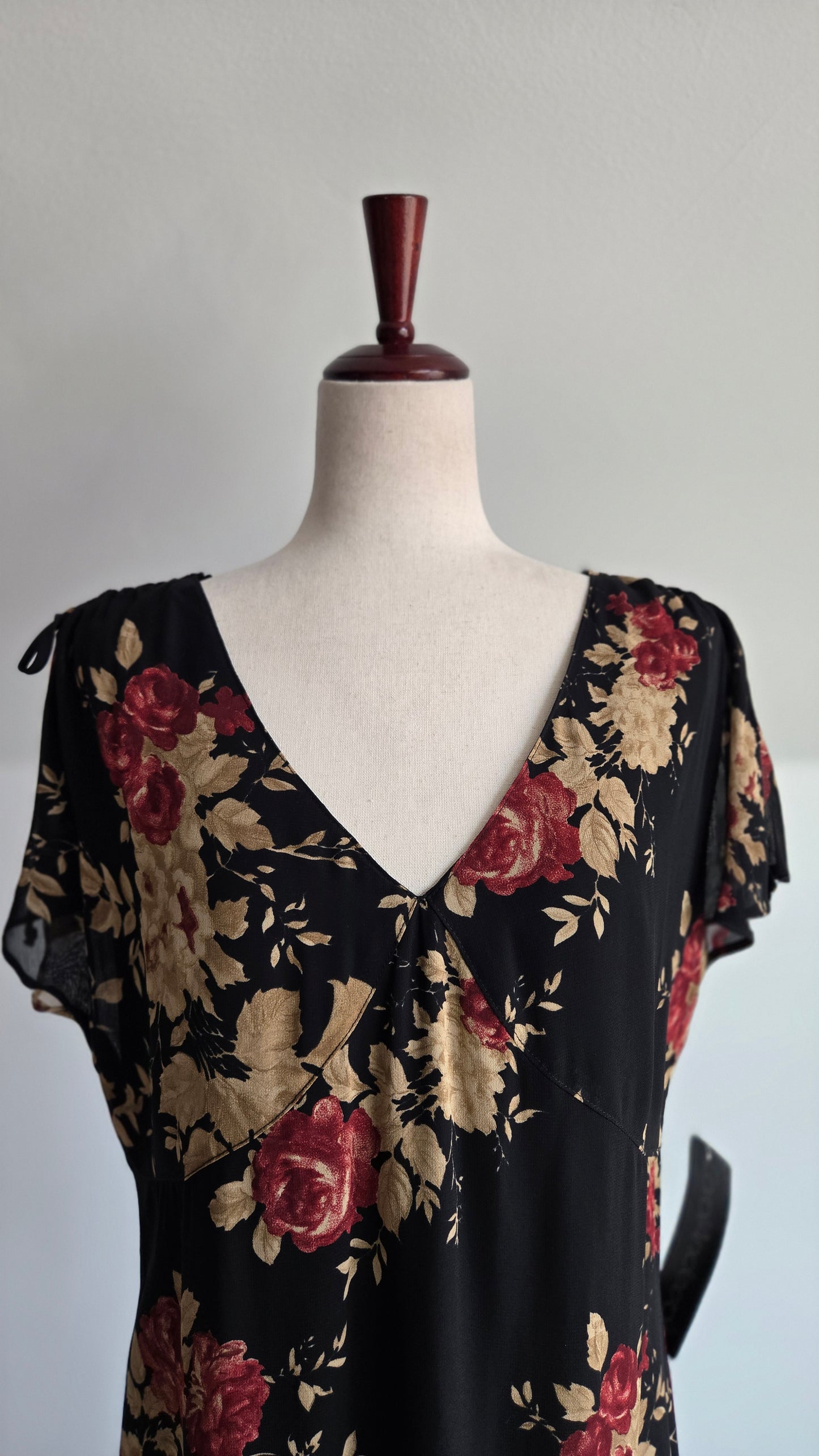 Carol Anderson 90s Deadstock Black Floral Dress - large