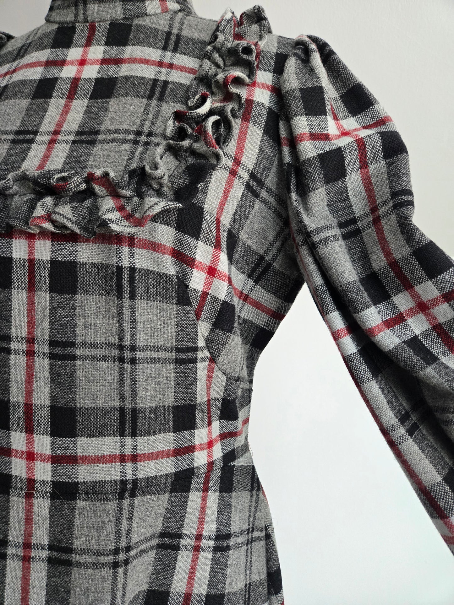 Vintage 70s Wool Plaid Dress - Medium