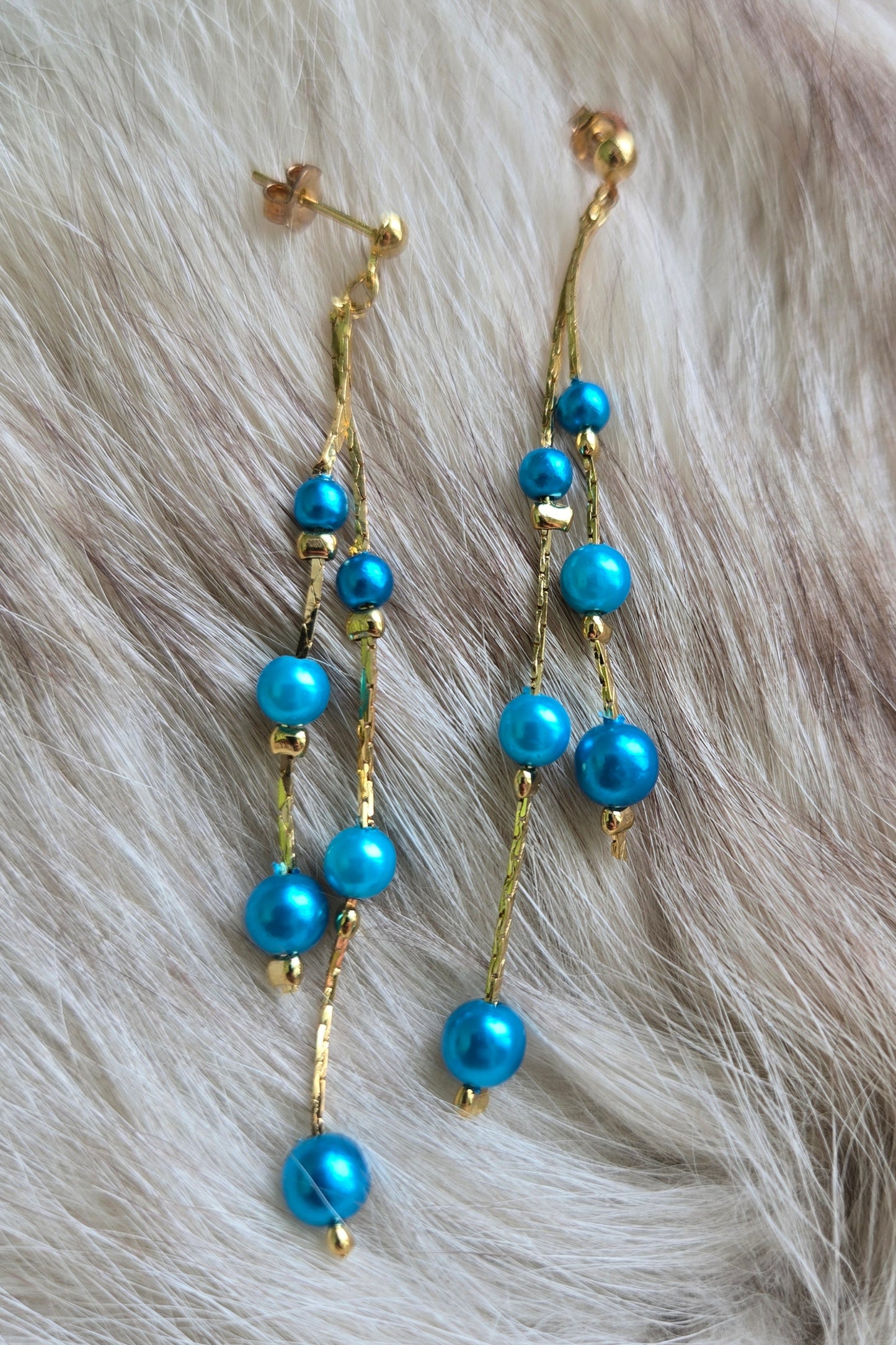 Made in Korea Blue Faux Pearl Drop Earrings - Post Back