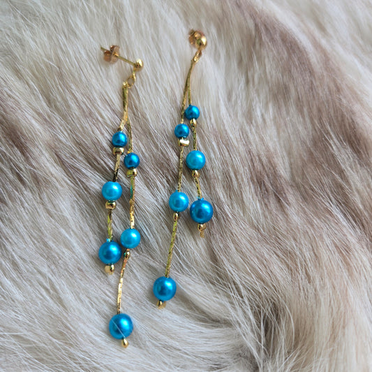 Made in Korea Blue Faux Pearl Drop Earrings - Post Back