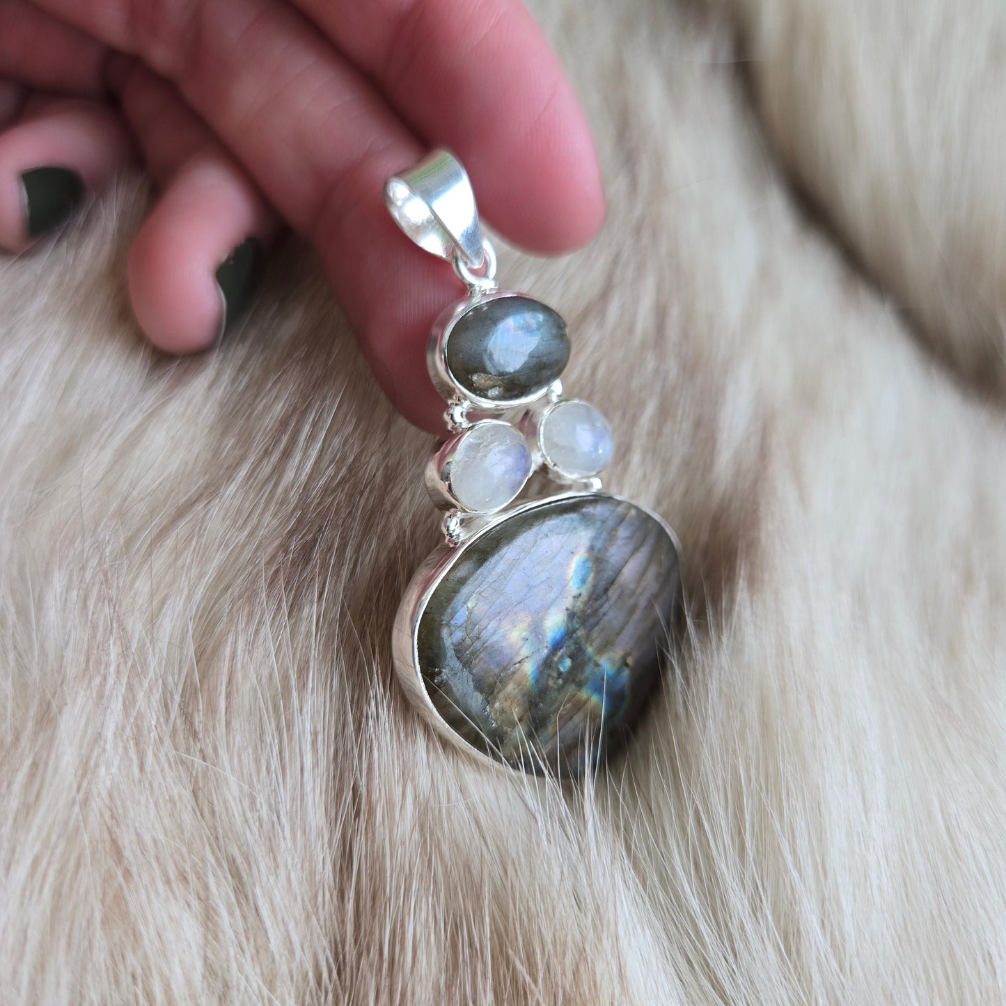 925 Sterling Silver Labradorite and Clear Quartz Pendant