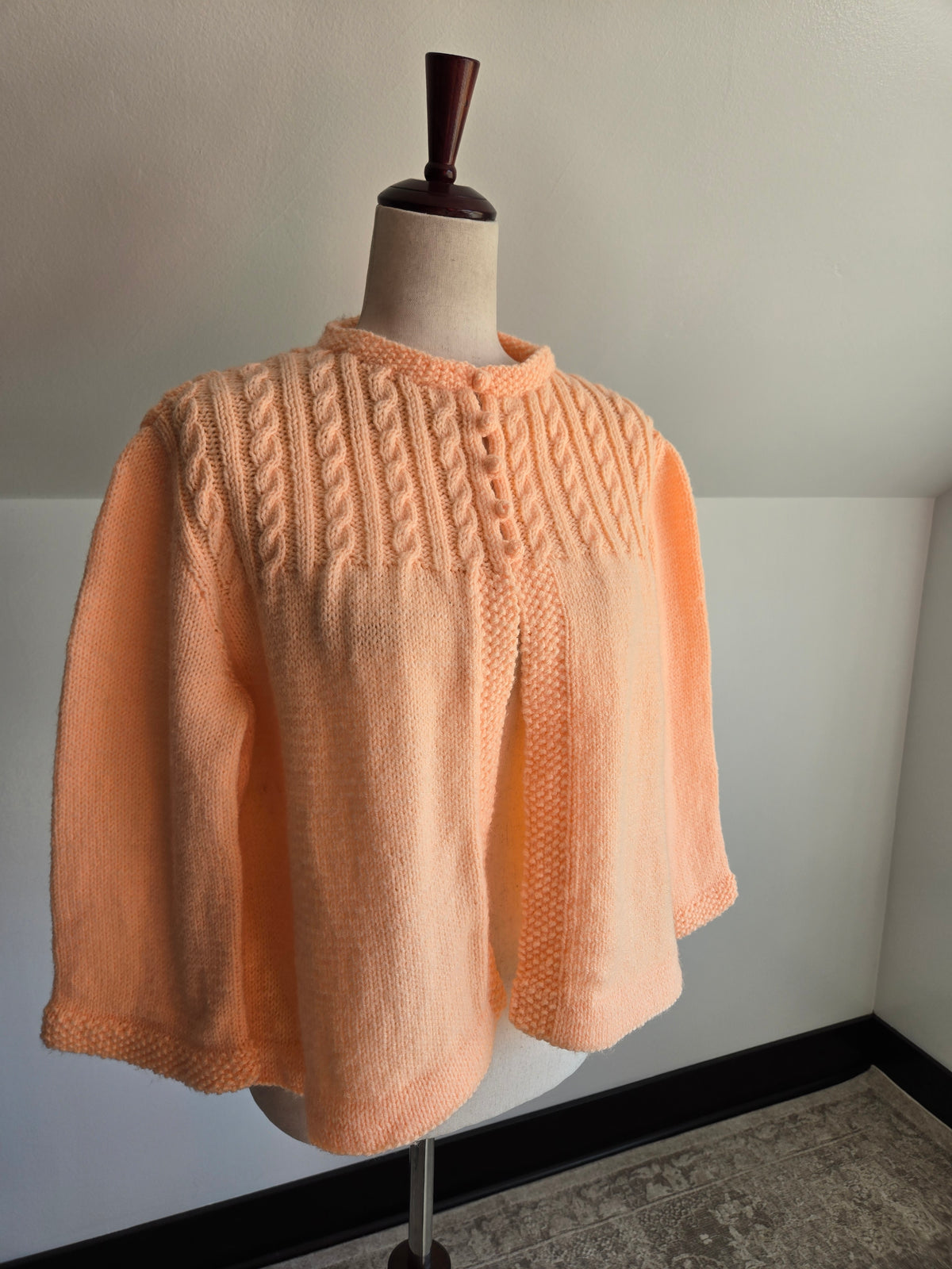 Vintage 1960s Peachy Pink Hand Made Cropped Cardigan - L/XL
