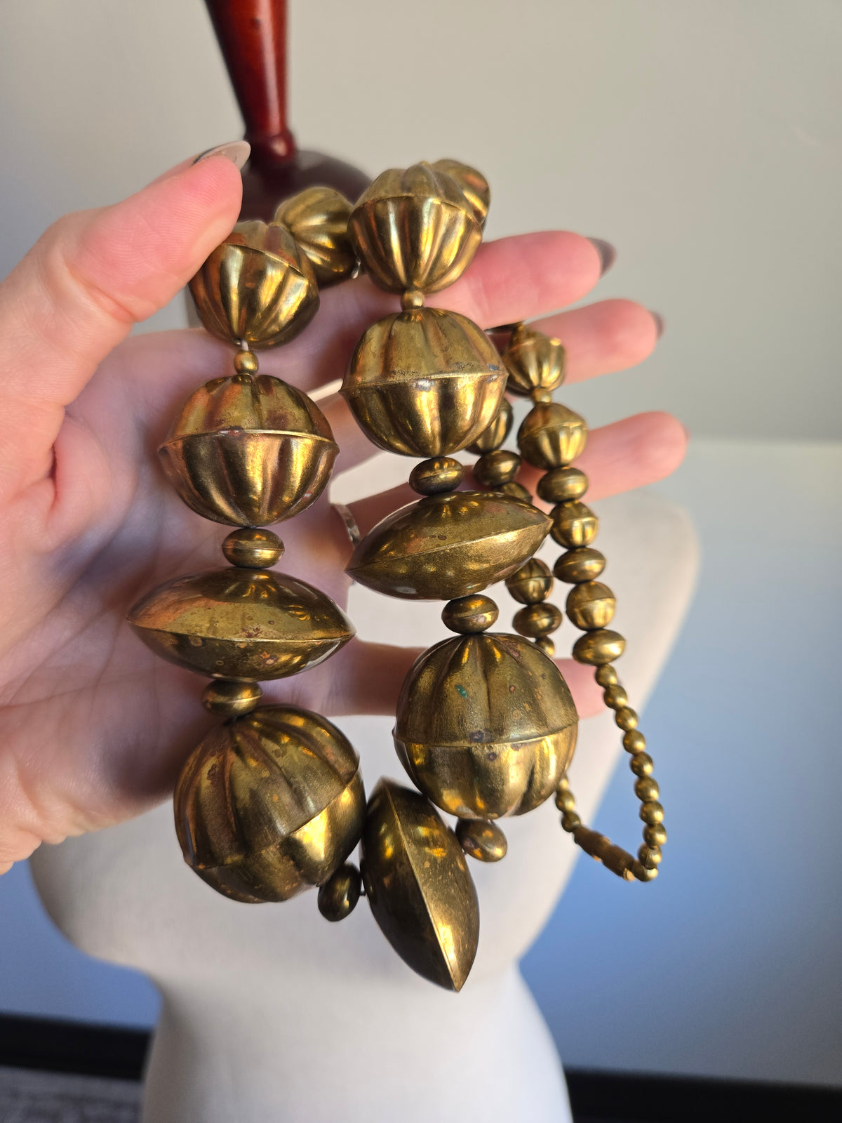 Chunky Brass Orb Statement Necklace