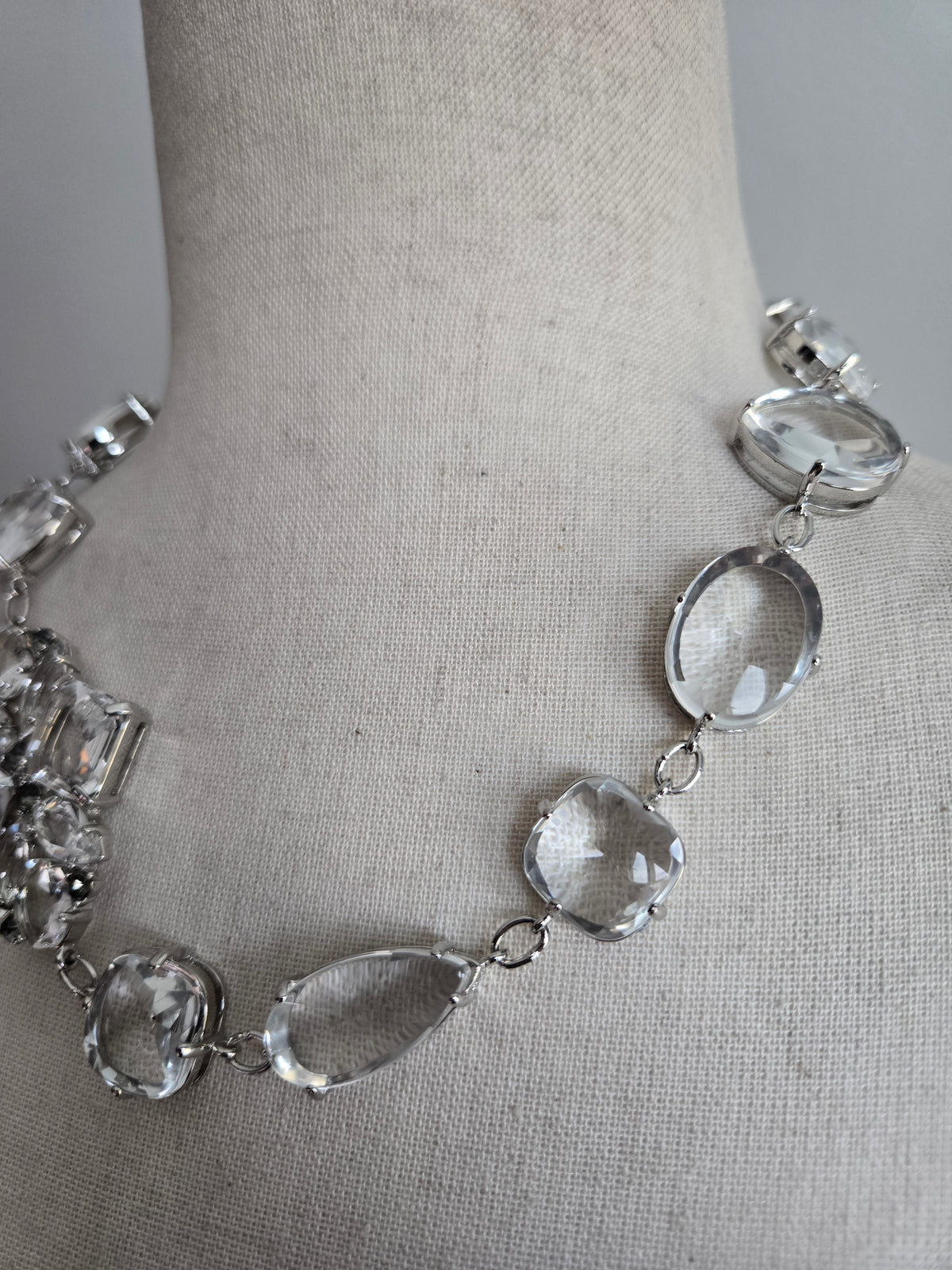 Art Deco Clear Glass High End Statement Necklace