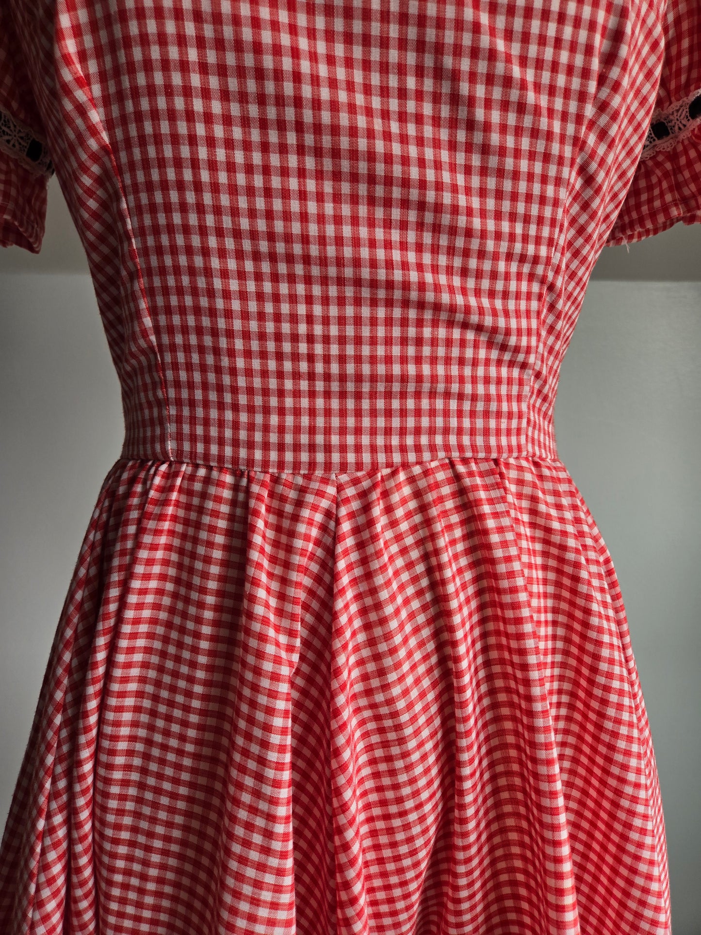 True Vintage 1960s Western Swing Dancing Dress Red Gingham - S/M