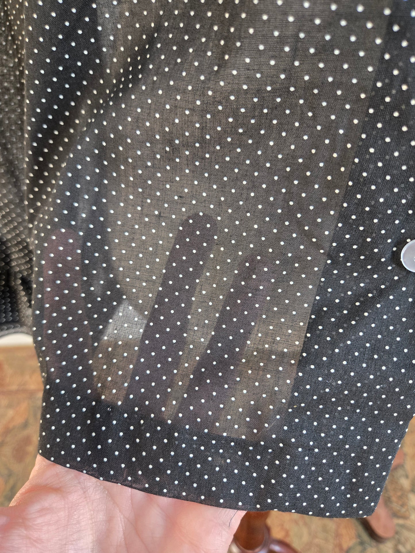 Na'Ma of California 70s Black Tiny Polka Dot Ruffle Top - medium