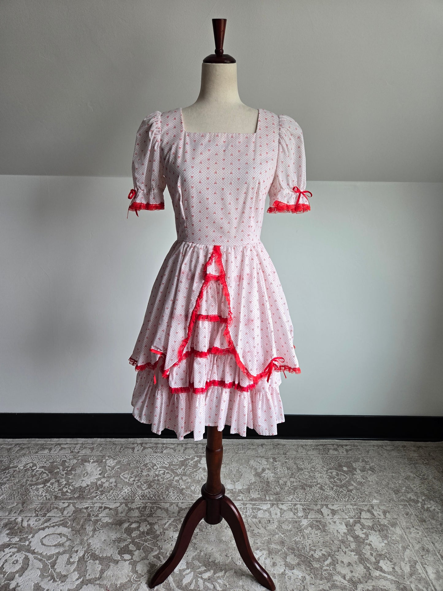 True Vintage 1960s Western Swing Dancing Dress Red and White - Small