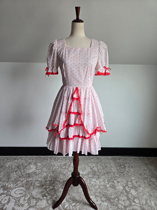 True Vintage 1960s Western Swing Dancing Dress Red and White - Small