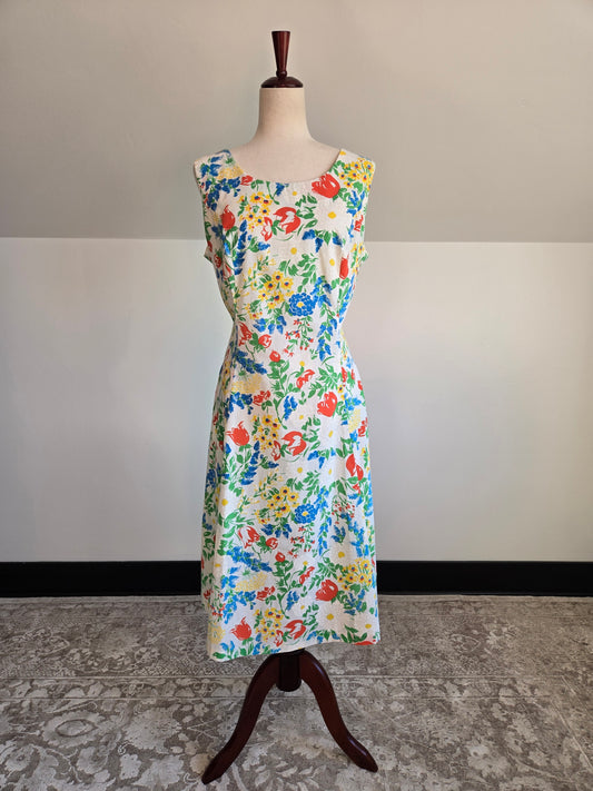 New Perspective Vintage 60s White Floral Cotton Dress - large