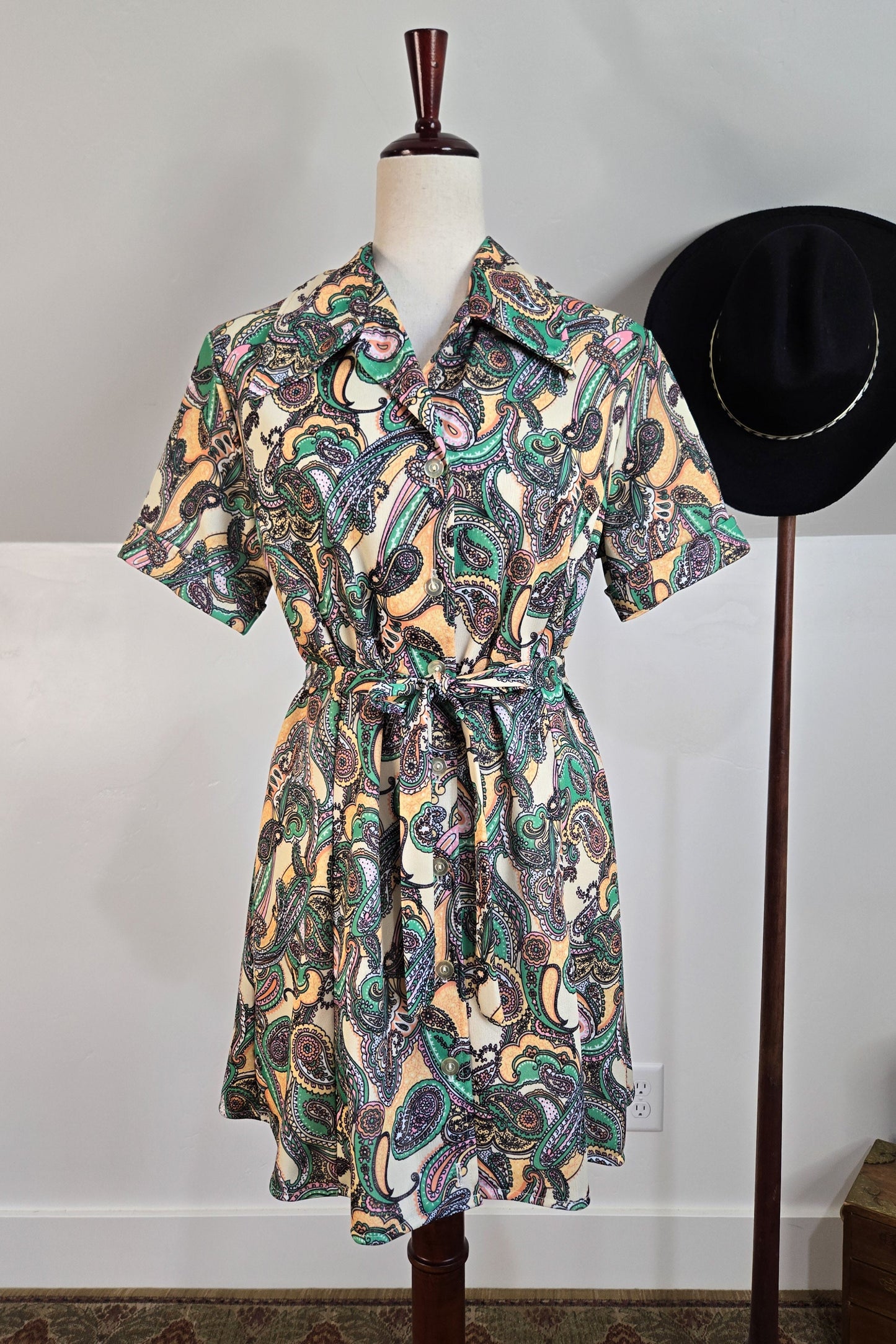 Vintage 70s Paisley Print Mini Dress - large