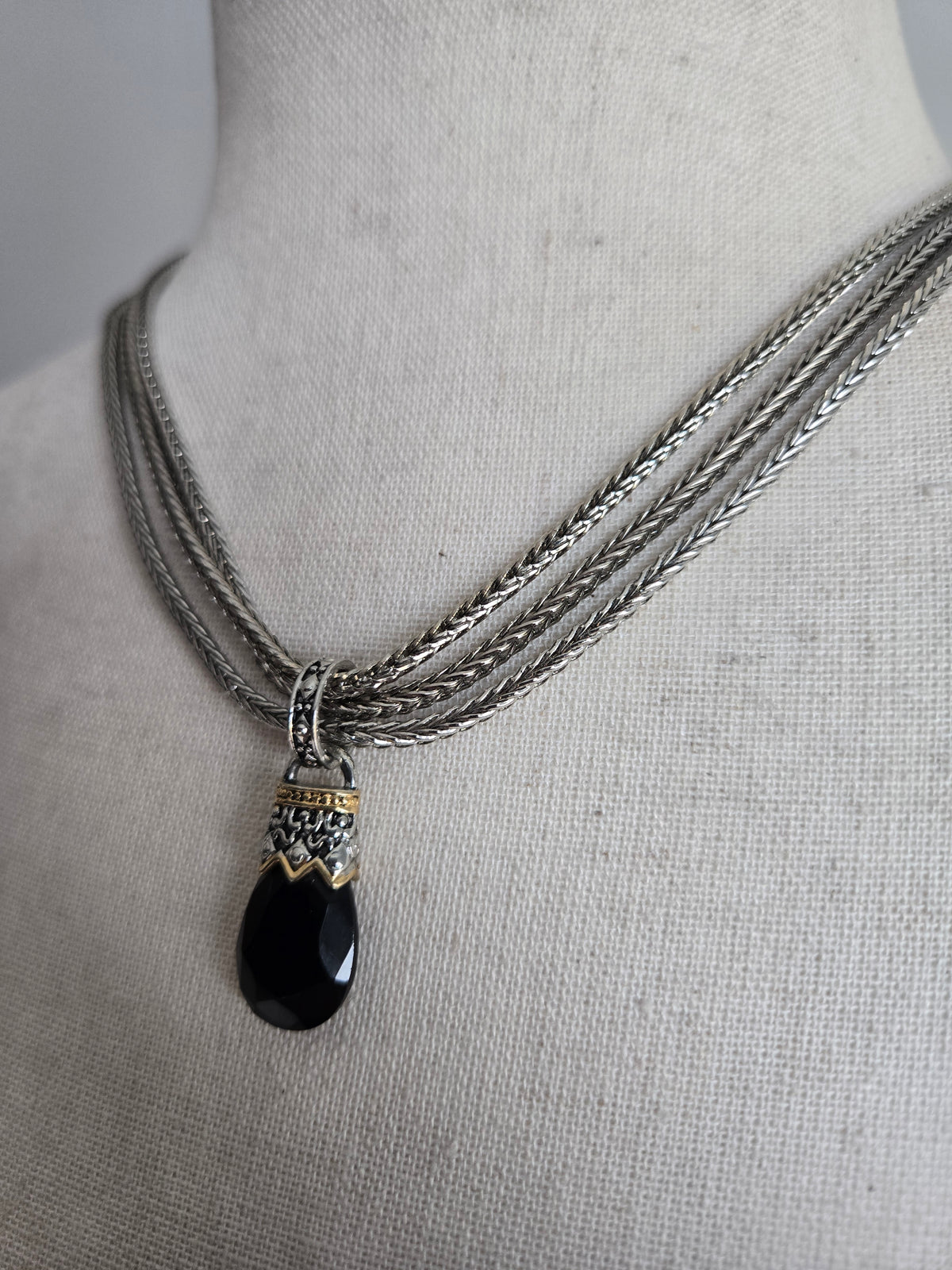 Premier Designs Silver Necklace with Black Glass Bead Drop
