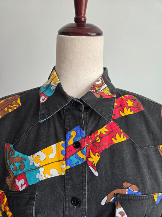 Vintage Western Cowboy Boot Shirt - Large
