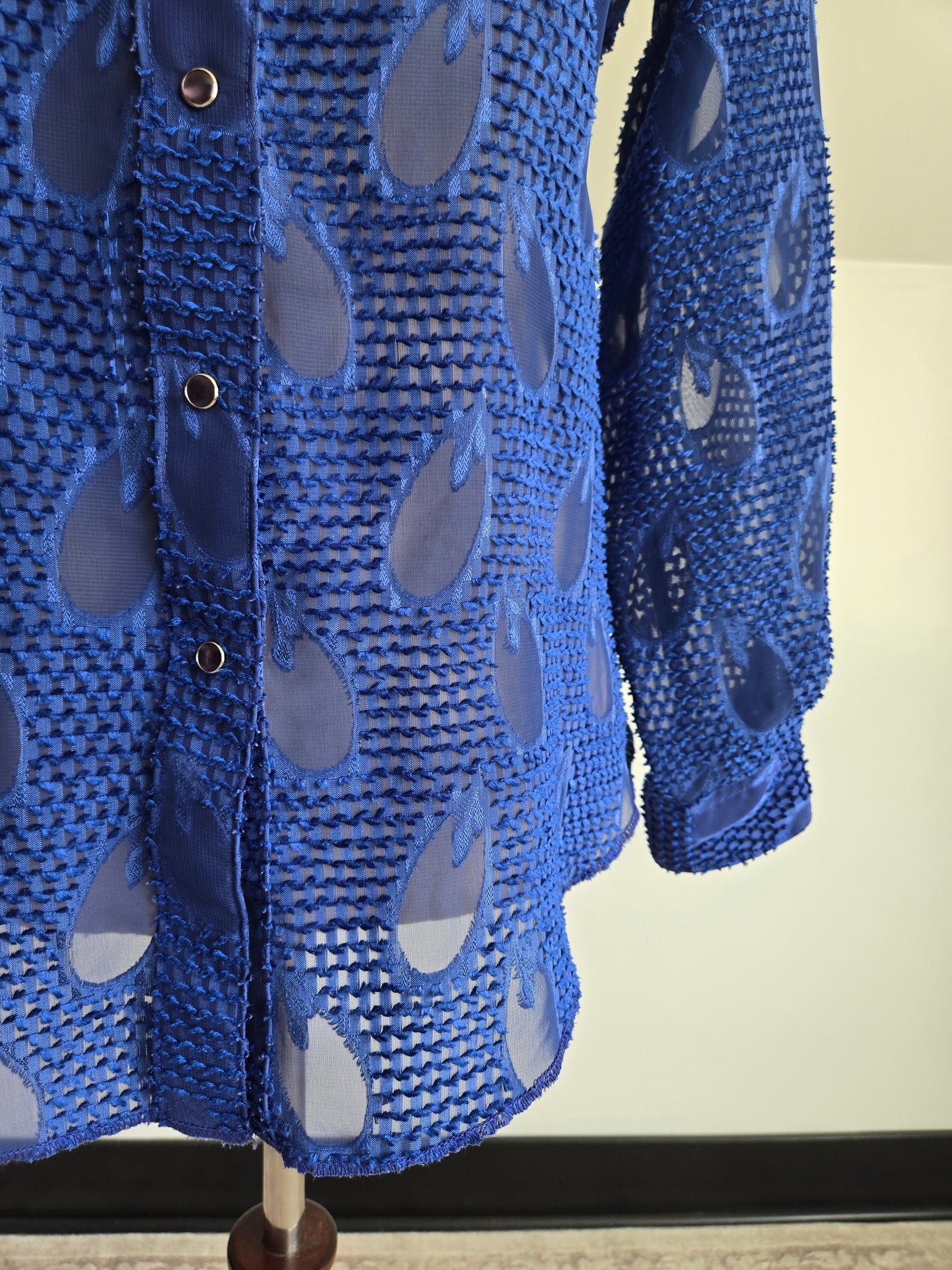 Miss Rodeo America Vintage Blue Shear Blouse with Ruffle - Small