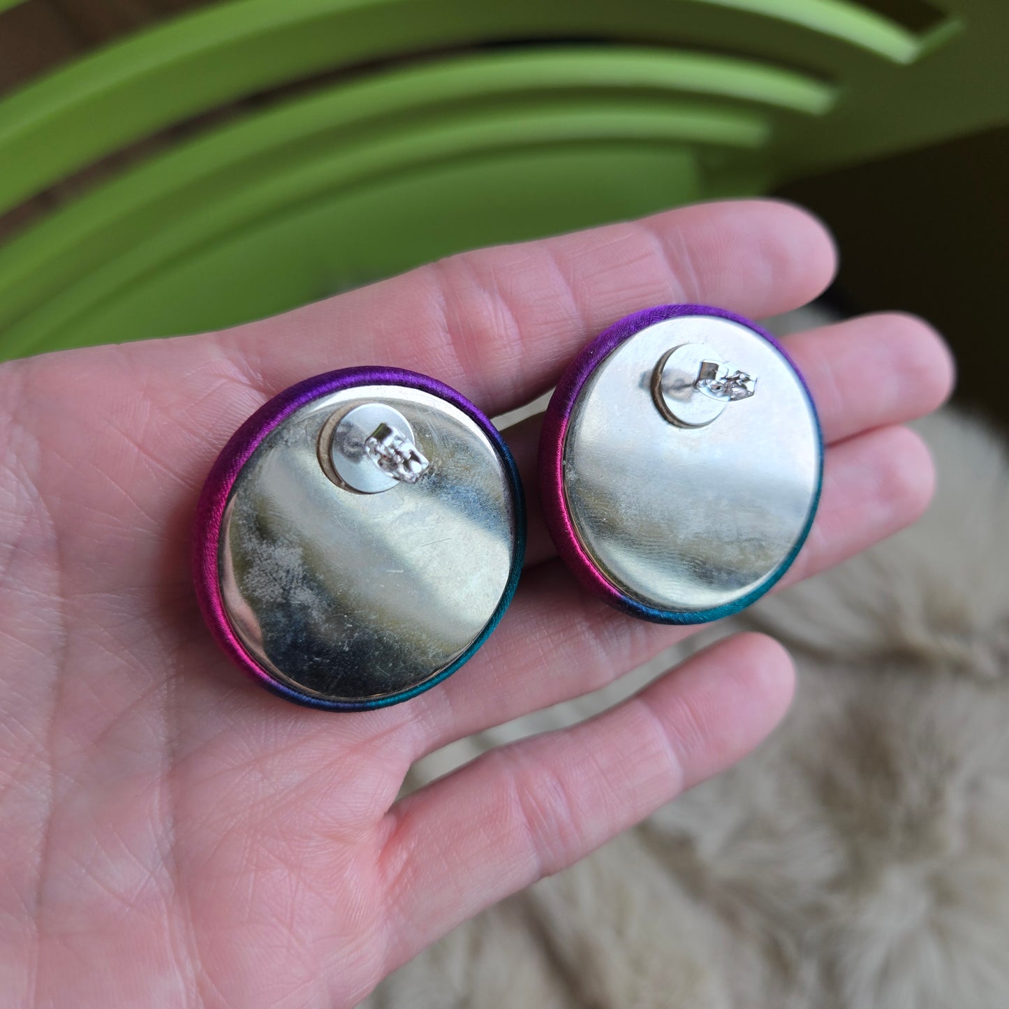 Vintage 80s Satin Button Earrings - Post Back