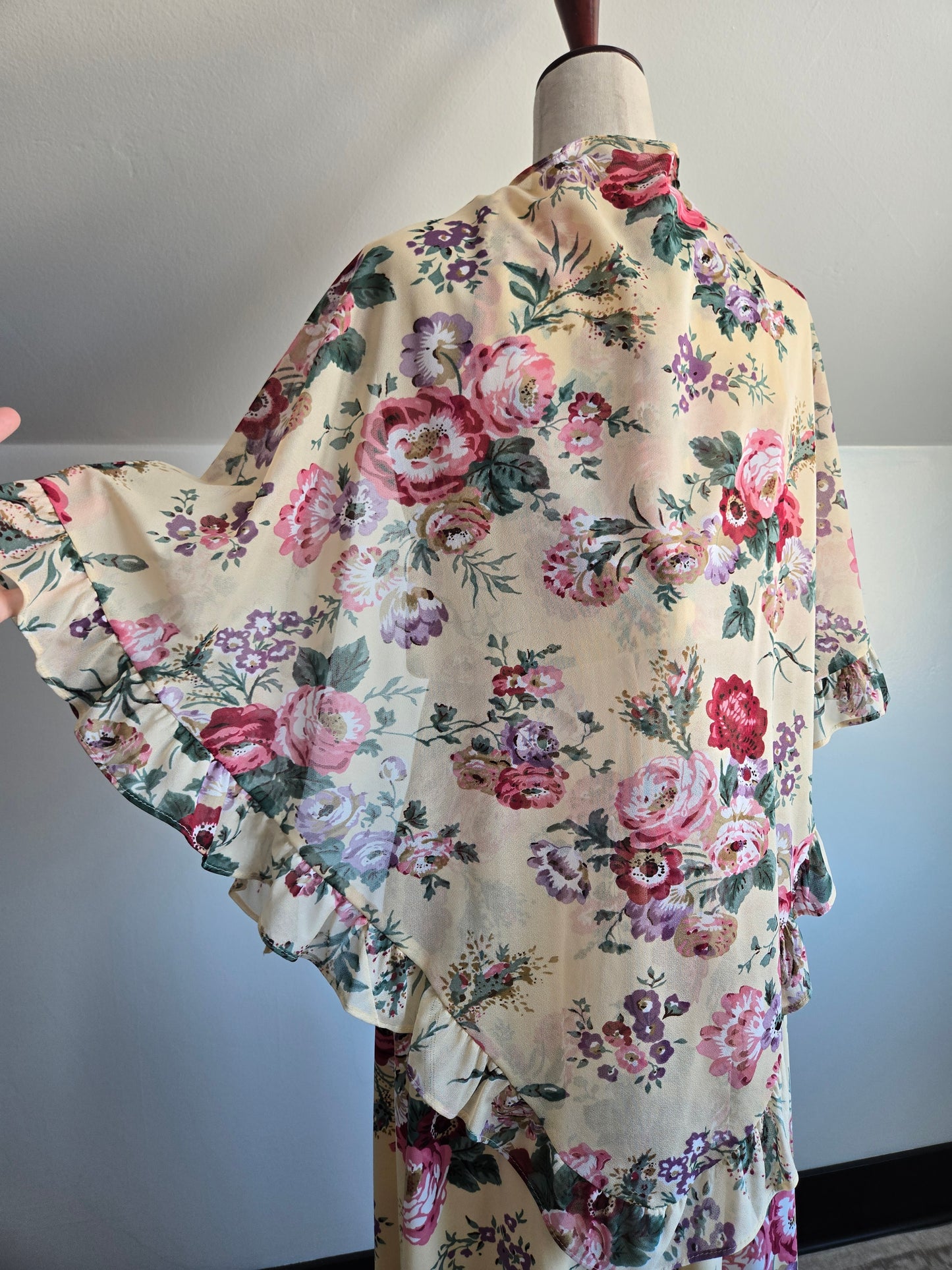 Vintage 70s Whimsical Floral Dress with Cape - S/M/L