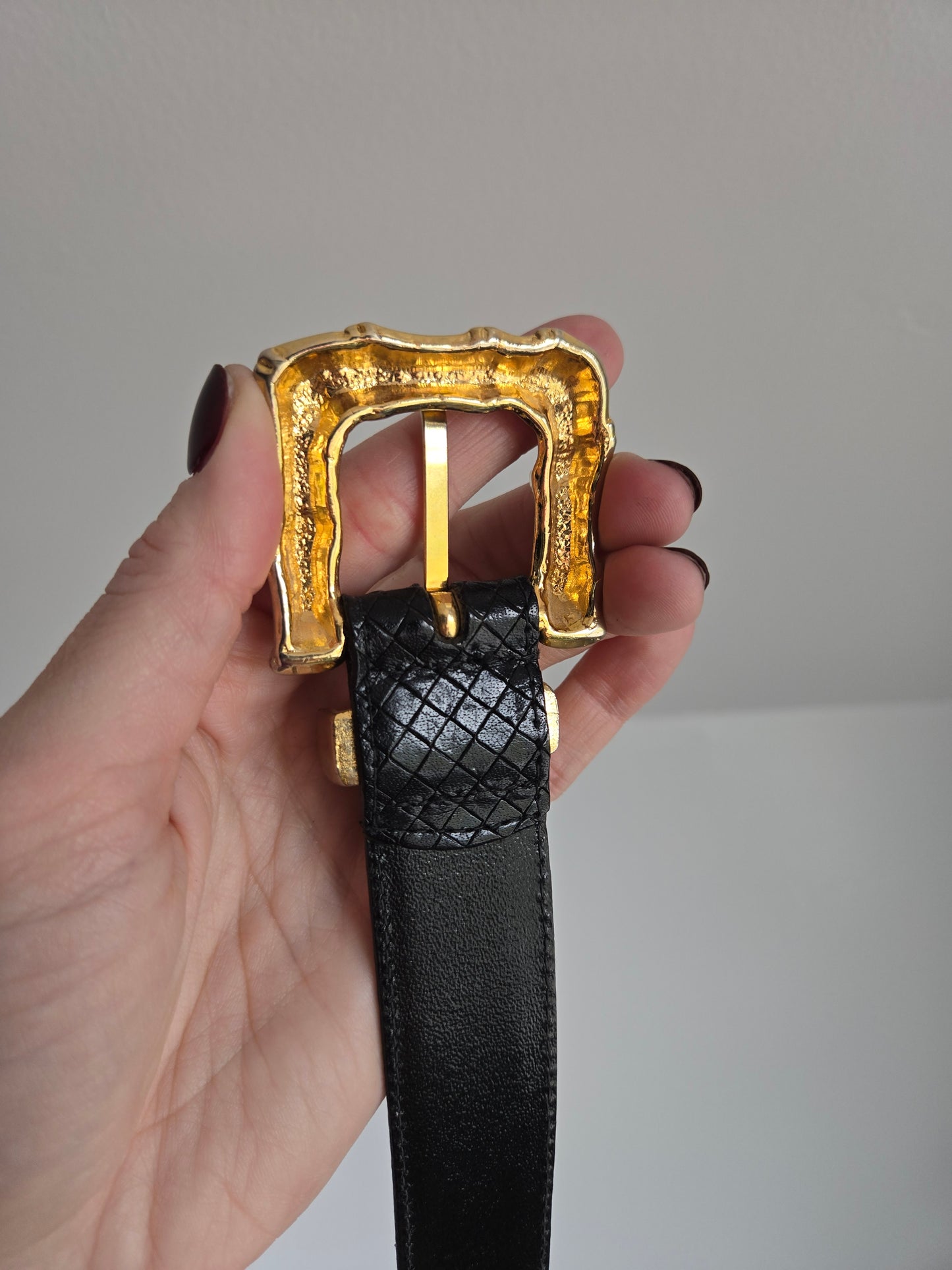 Vintage Talbots Italian Calfskin Belt with Gold Bamboo Buckle - W29-33"