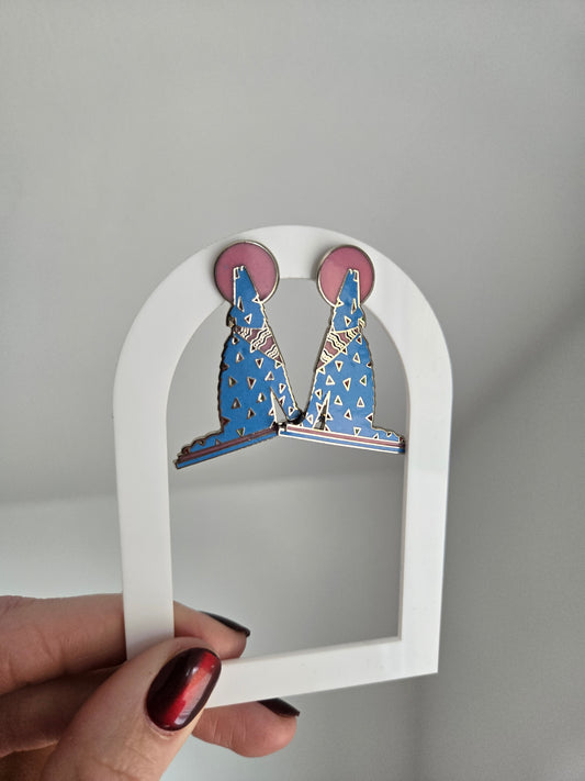 Signed Howling at the Moon Coyote Earrings - Pierced
