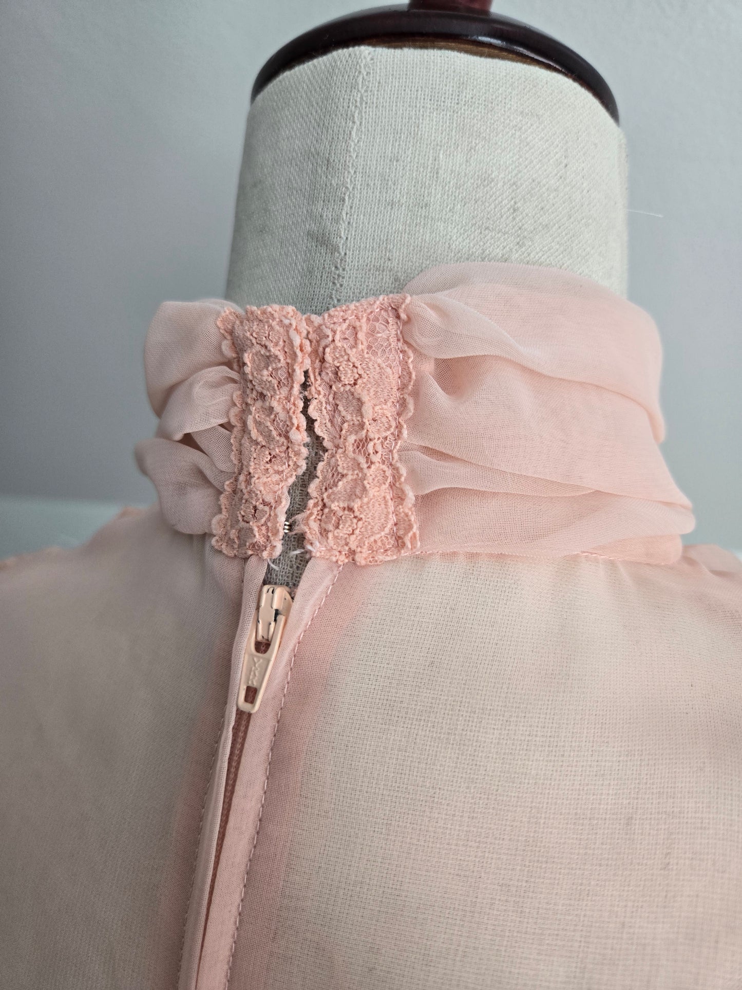 Peachy Pink 1970s Vintage Edwardian Style Dress - small